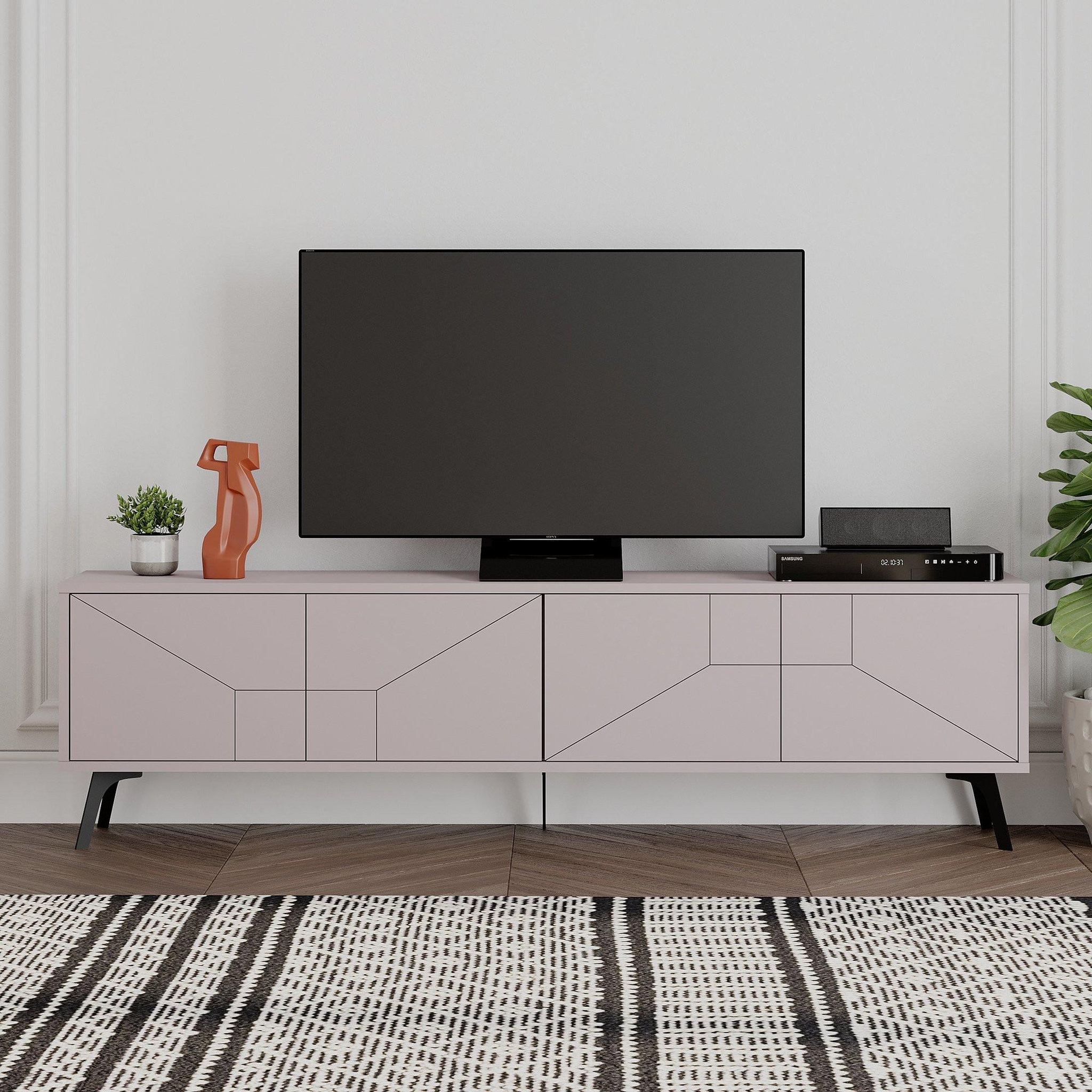 Voir la diapositive 2 : Habitat et Jardin Meuble tv en bois  dune  - 180 x 29 x 50 cm - moka clair