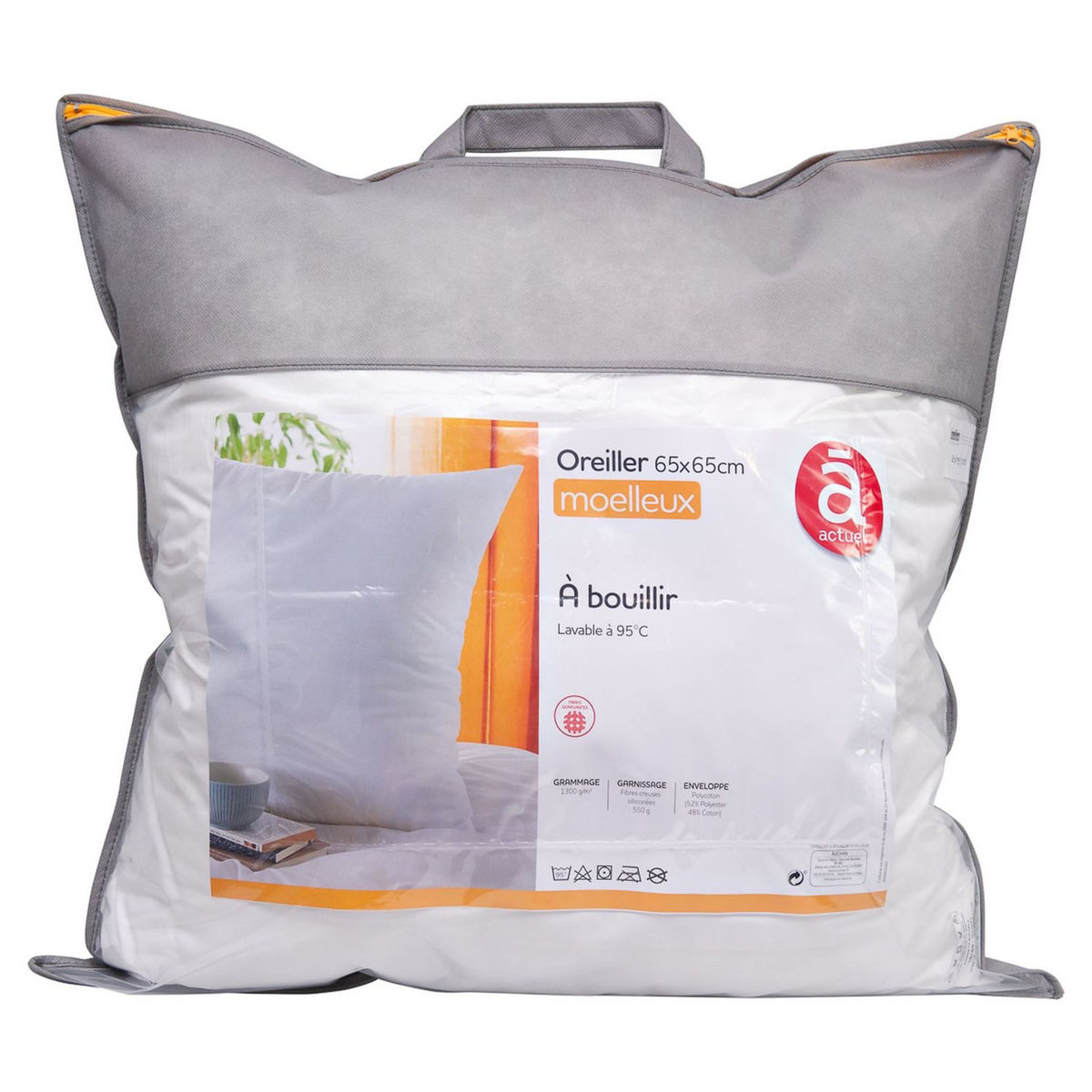 ACTUEL Oreiller confort moelleux uni en polycoton à bouillir