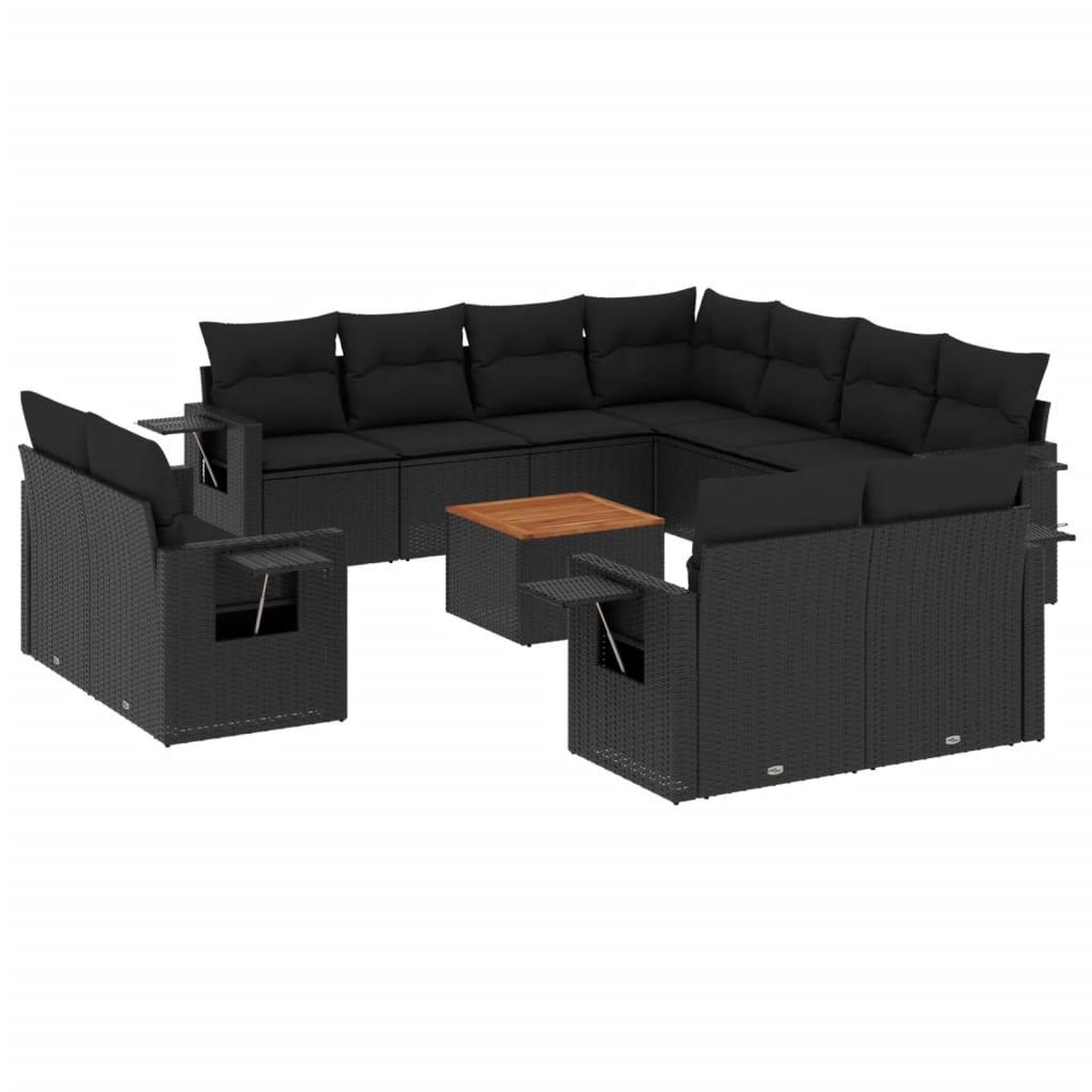 Voir la diapositive 2 : VIDAXL Salon de jardin 12 pcs avec coussins noir resine tressee