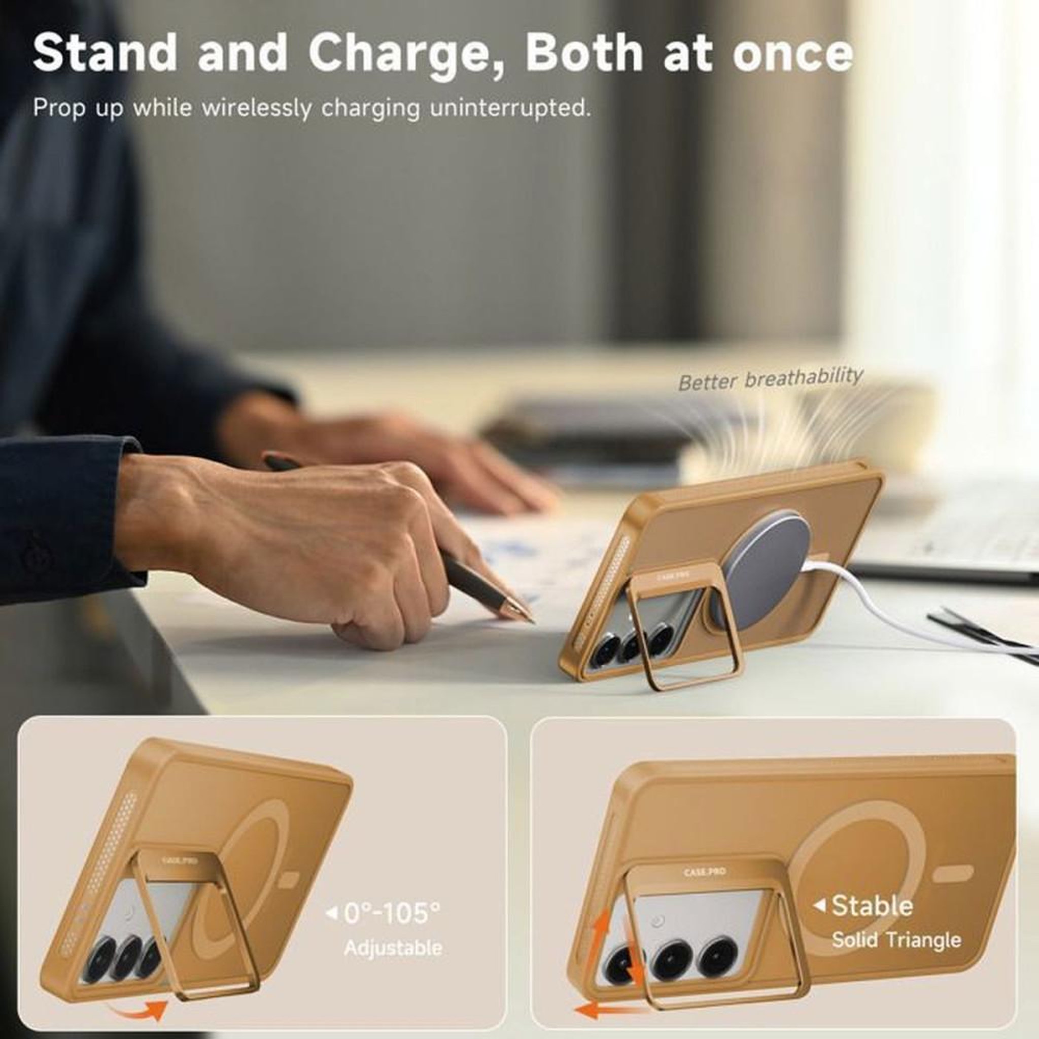 Voir la diapositive 3 : Coque téléphone orange semi-rigide avec anneau rotatif et protection écran Galaxy S24+