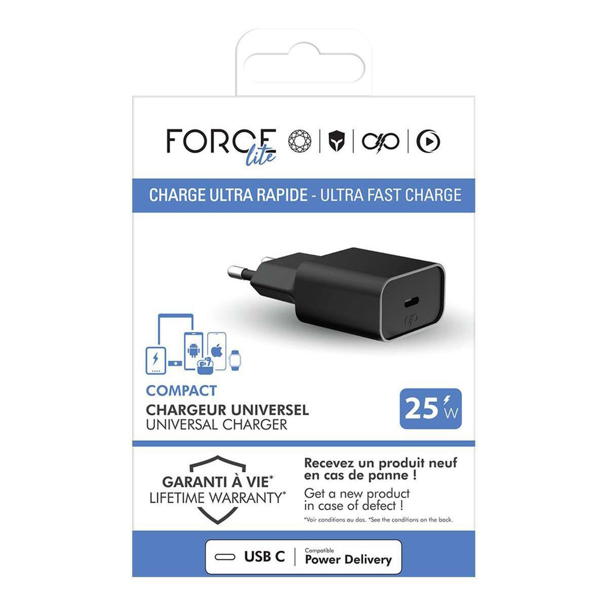 Voir la diapositive 4 : FORCE POWER Chargeur secteu 25w usb c noir recyclé