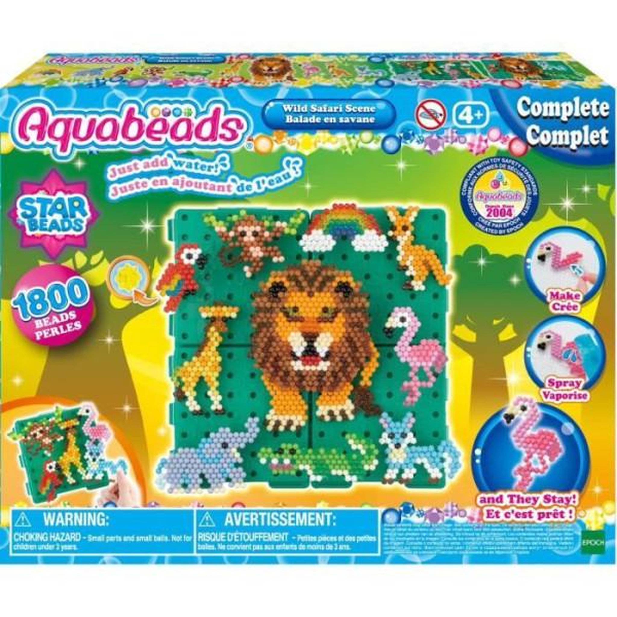 Aquabeads Coffret de perles a repasser - AQUABEADS - Balade en savane - 1000 perles et 4 bases de création incluses