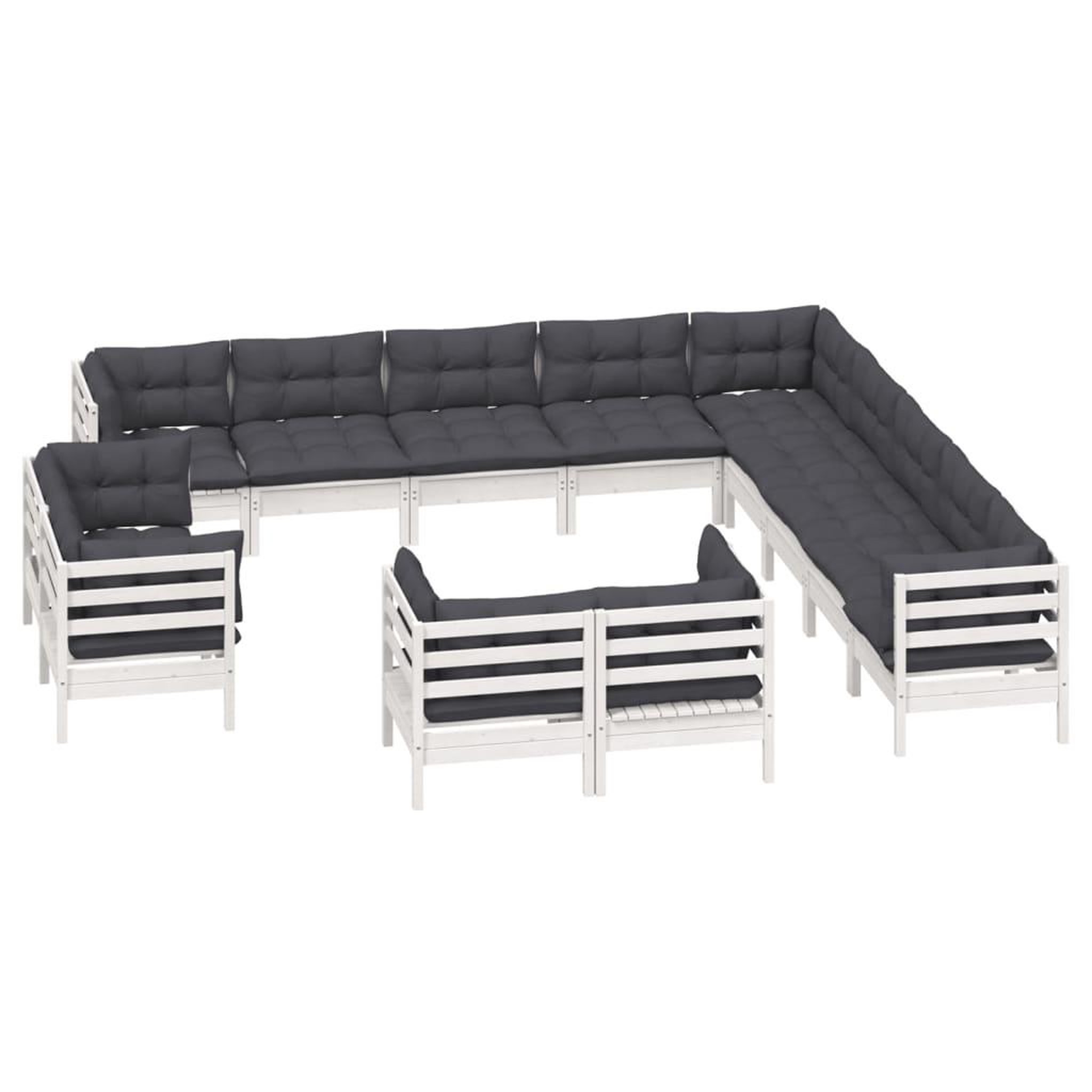 Voir la diapositive 3 : VIDAXL Salon de jardin 13 pcs avec coussins blanc bois de pin solide
