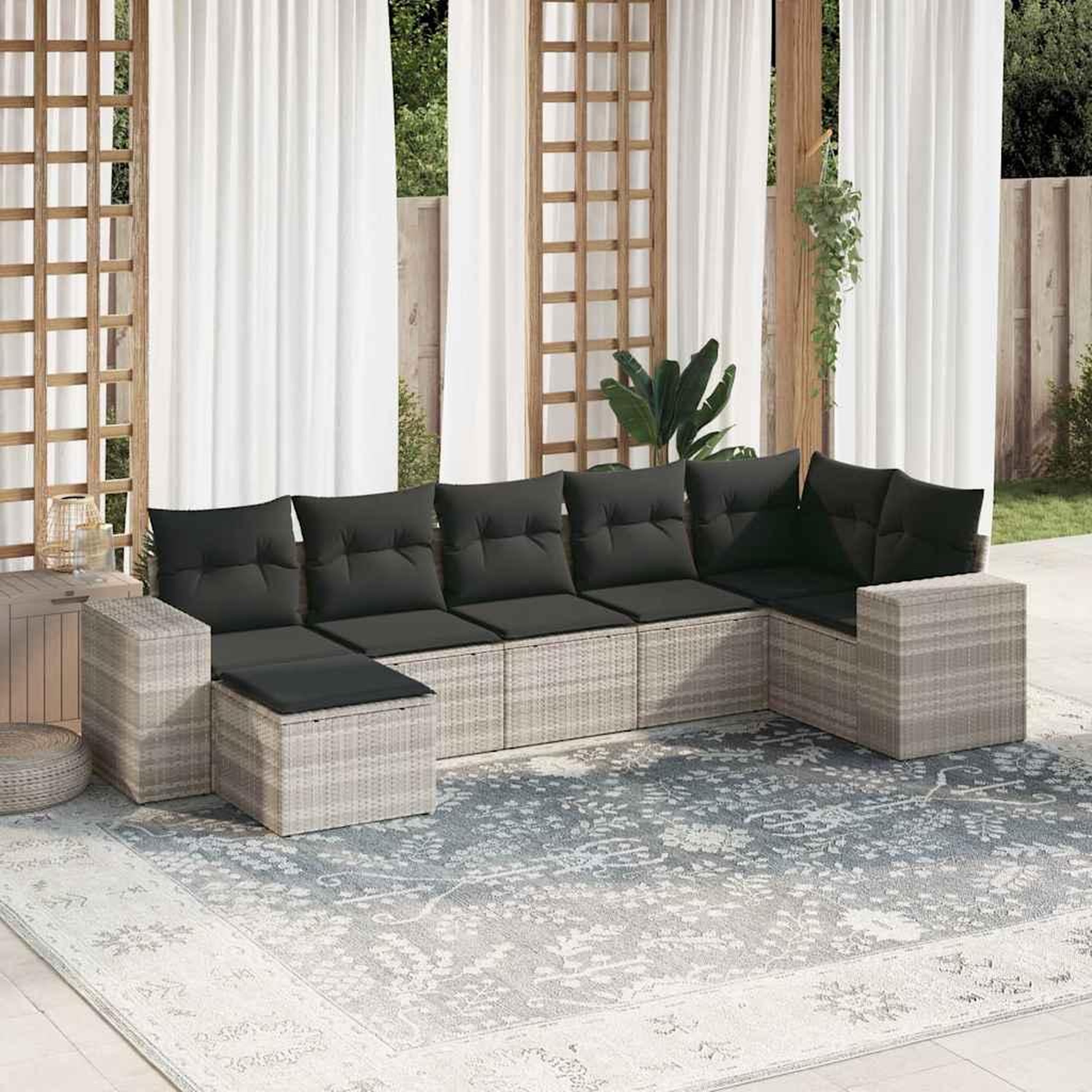 VIDAXL Salon de jardin avec coussins 7 pcs gris clair resine tressee