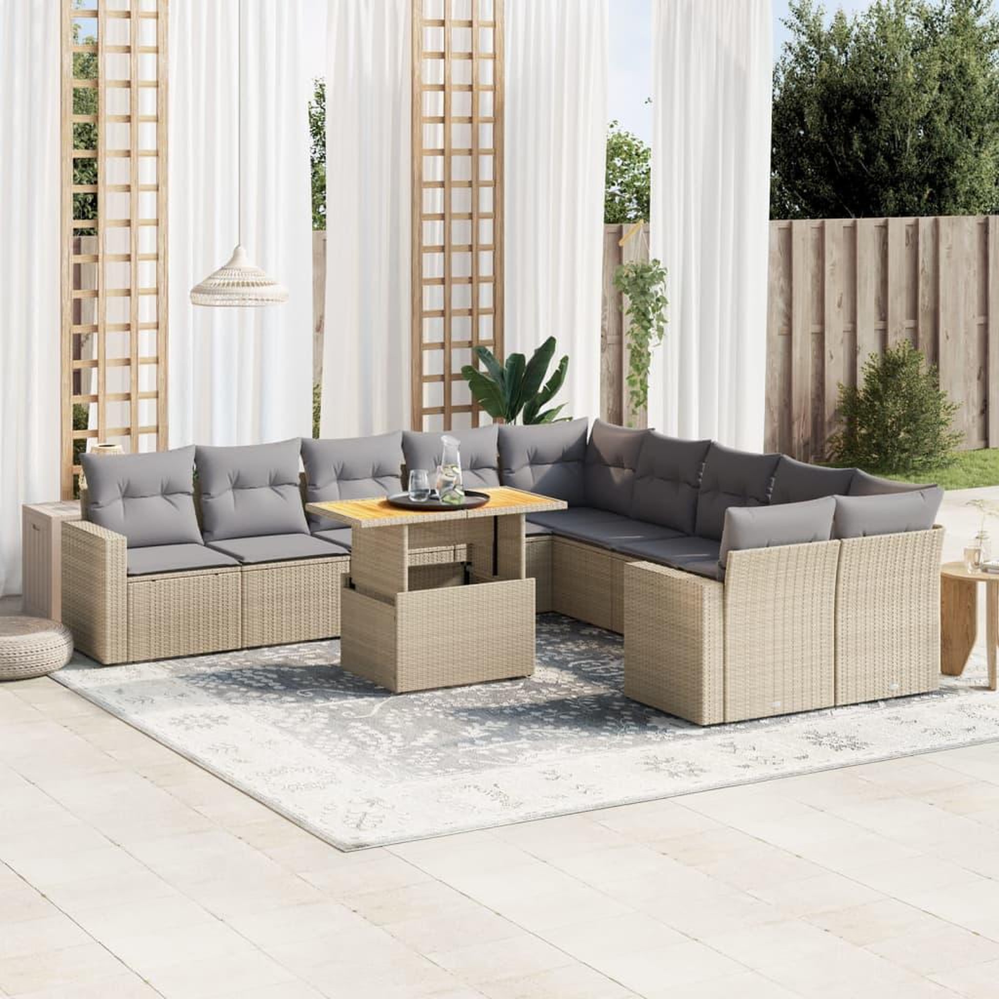 VIDAXL Salon de jardin 11 pcs avec coussins beige resine tressee