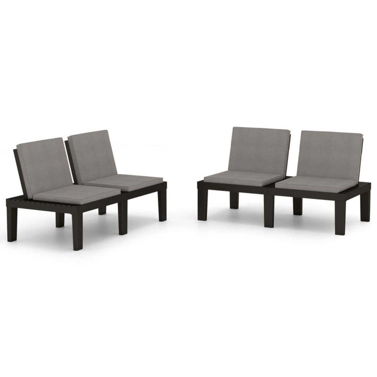 VIDAXL Bancs de salon de jardin avec coussins lot de 2 Plastique Gris