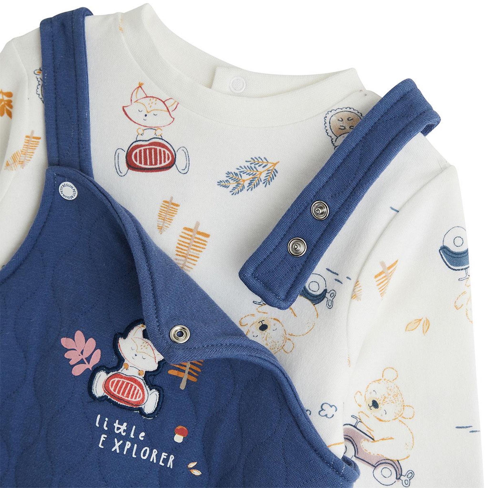 Voir la diapositive 3 : Petit Béguin Ensemble salopette bébé en coton matelassé et t-shirt emile