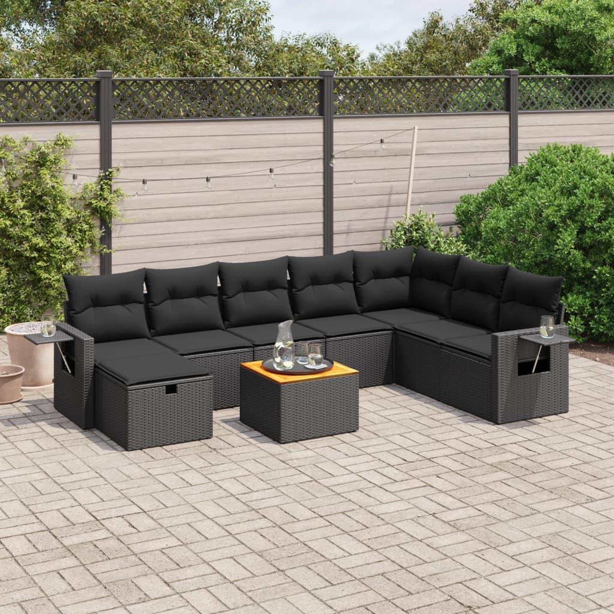 VIDAXL Salon de jardin 9 pcs avec coussins noir resine tressee