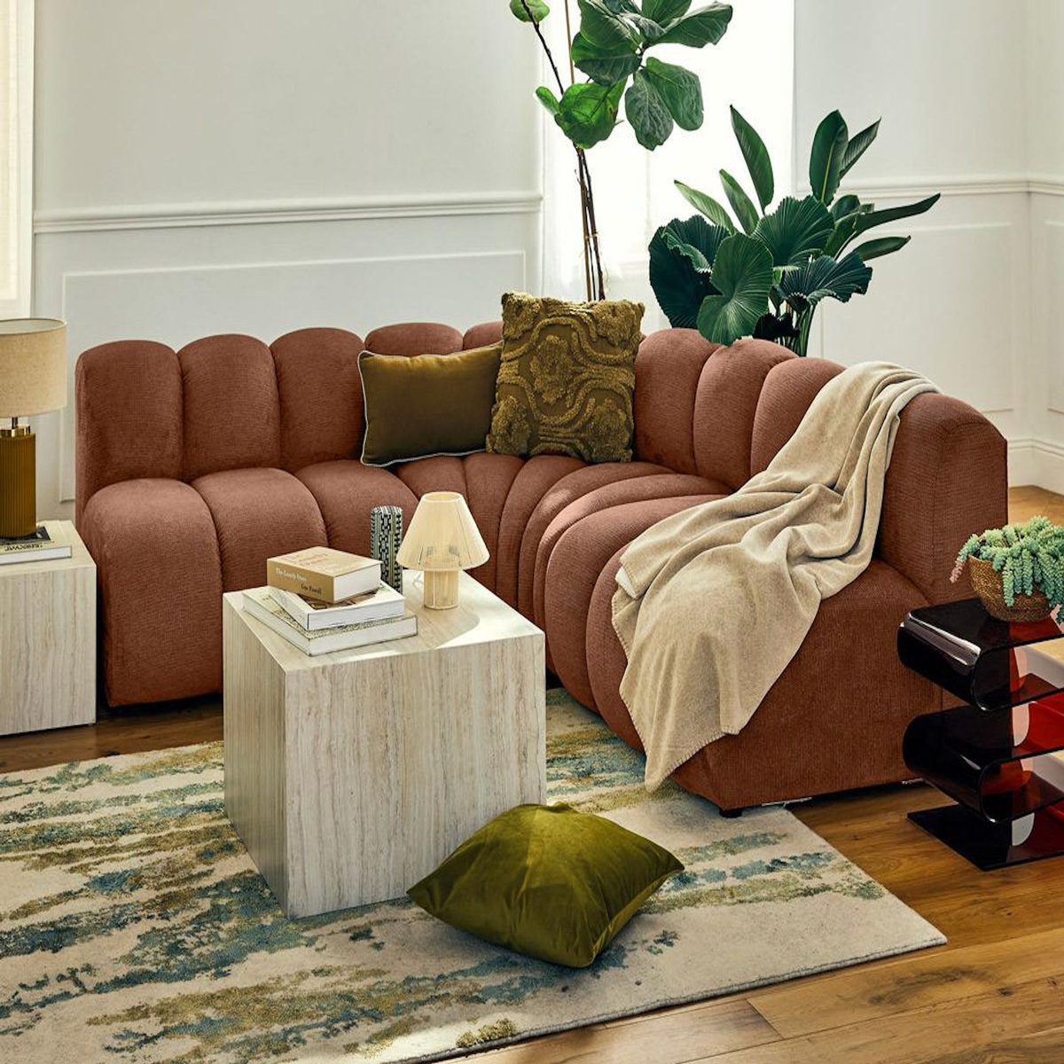 LISA DESIGN Debbie - canapé modulable d'angle réversible 4 places en tissu texturé