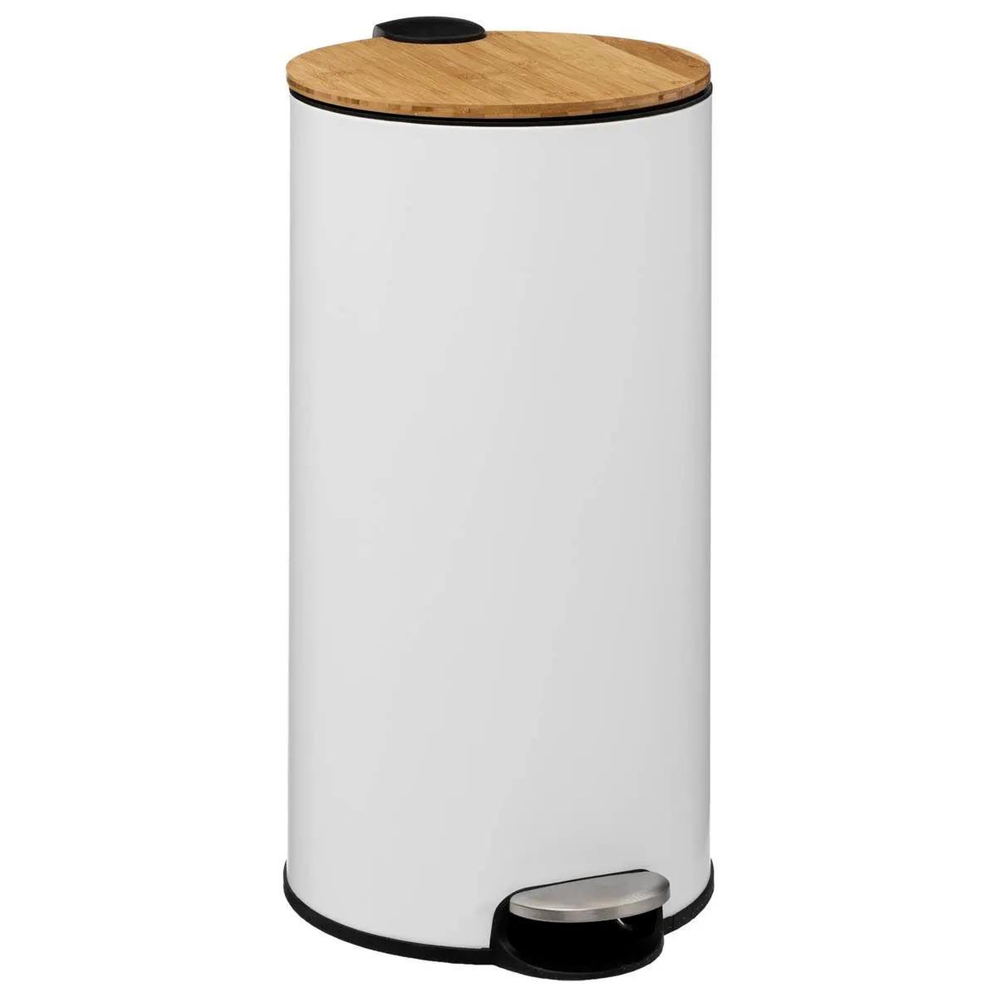 FIVE Poubelle en métal & bambou  natureo  30l blanc