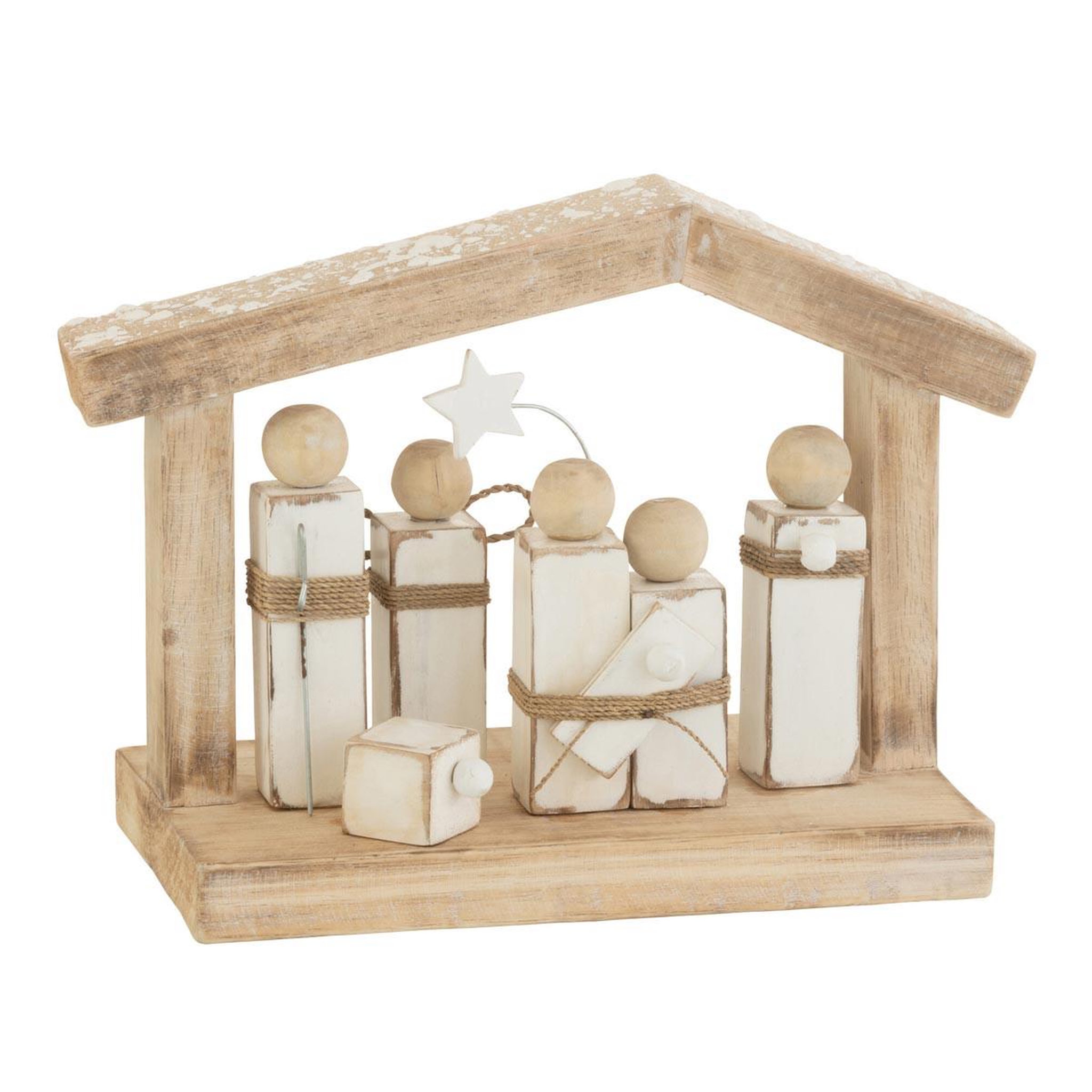 J-LINE Crèche de noël en bois  minimaliste  25cm naturel