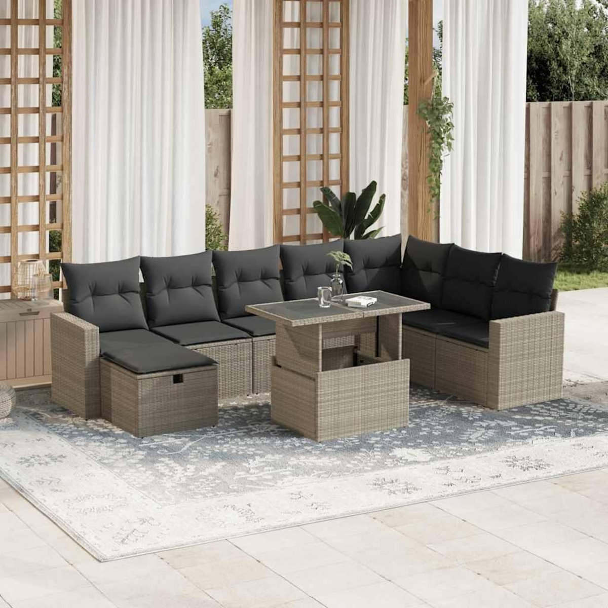 VIDAXL Salon de jardin 9 pcs avec coussins gris clair resine tressee
