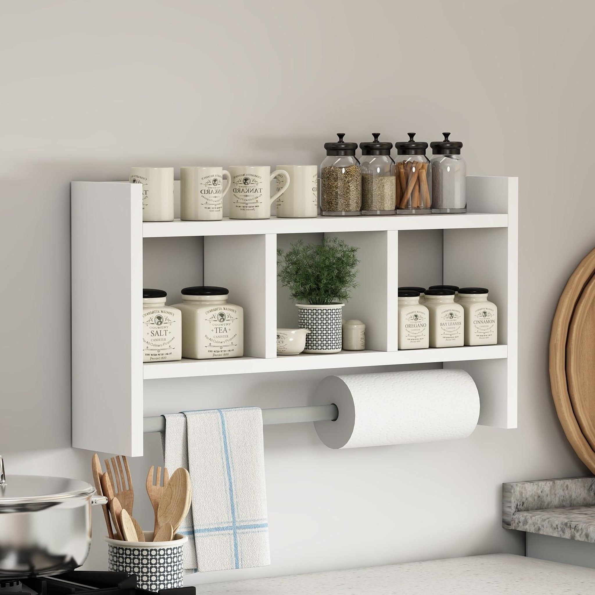 Voir la diapositive 2 : Habitat et Jardin Étagère murale en bois  asya  - 63 x 14 x 35 cm - blanc