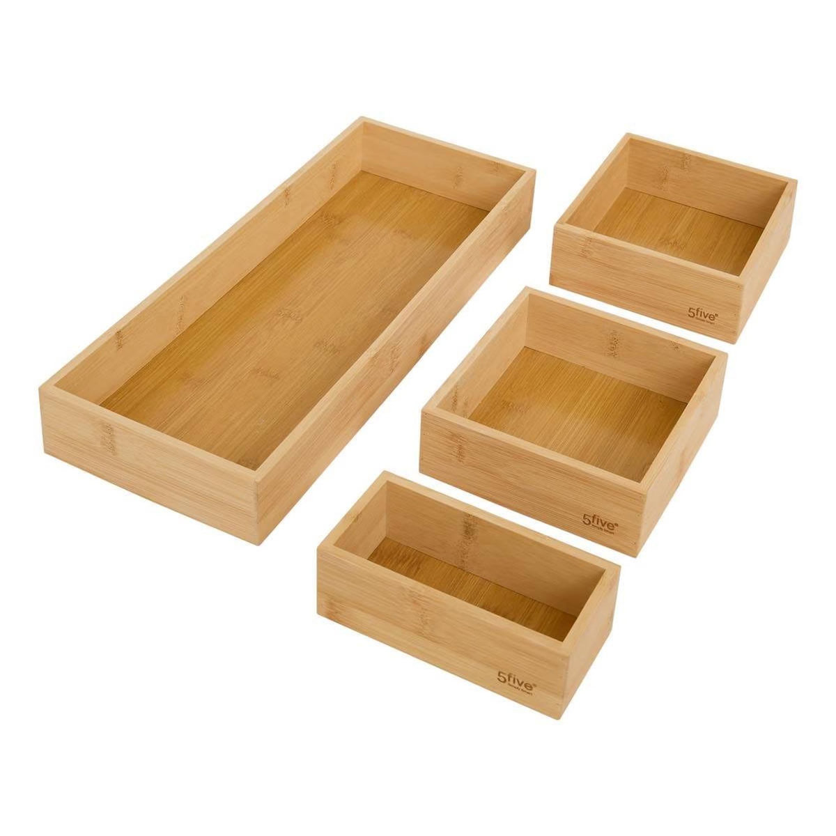 FIVE Lot de 4 Organiseurs de Tiroir  Bambou  38cm Naturel