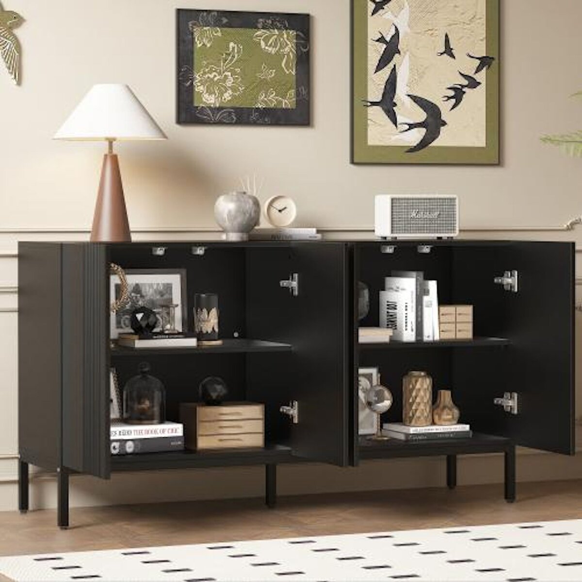 MERAX Buffet 4 porte(s) 0 tiroir(s) - 145 cm noir mdf
