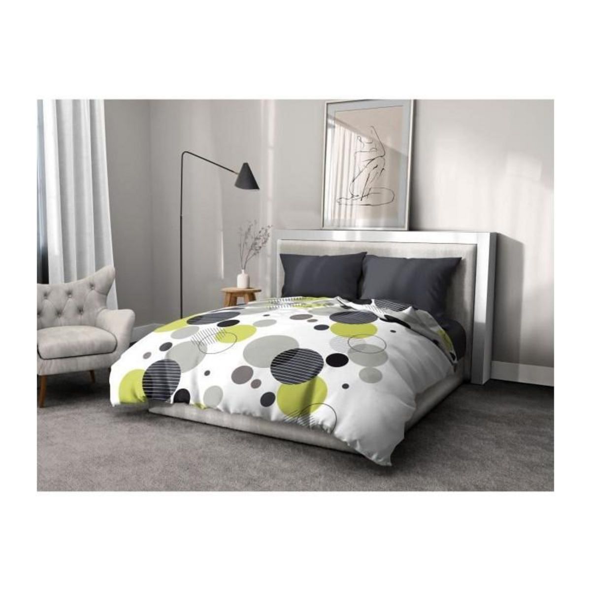 HOME LINGE PASSION Parure de lit microfibre - HOME LINGE PASSION - BULLES DE REVE - Housse 220 x 240 cm + 2 taies d'oreiller 63 x 63 cm - Gris