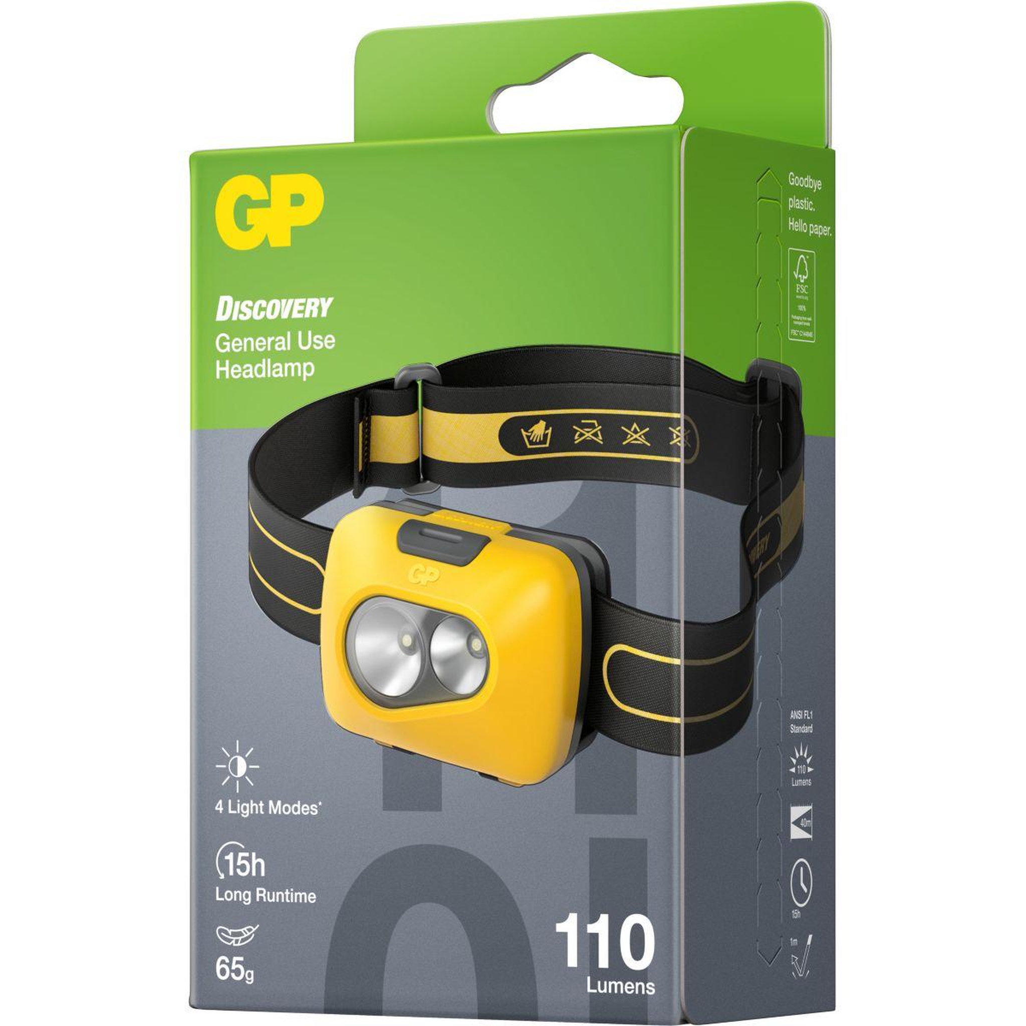 Voir la diapositive 2 : GP BATTERIES Lampe frontale frontale Discovery CH42 - 110 lumens