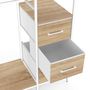 Voir la diapositive 5 : ID MARKET Dressing double penderie + double colonne L. 140 cm UTAH avec 6 étagères et 6 bacs en tissu bois et blanc