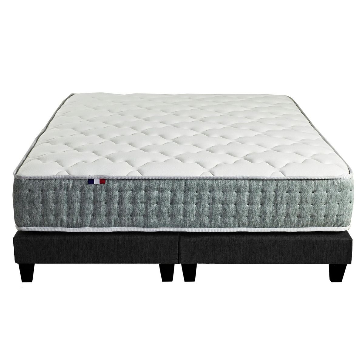 IDLITERIE Ensemble matelas Ressort 7 zones HYGGE + Sommier + couette + oreillers Fabriqué en France