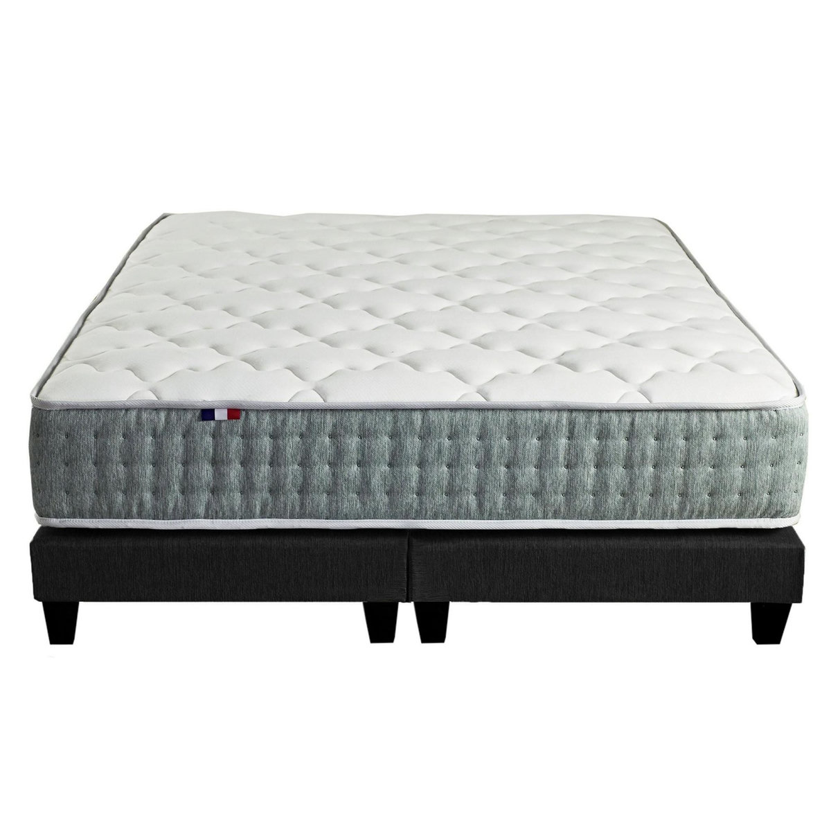 IDLITERIE Ensemble matelas Ressort 7 zones HYGGE + Sommier + couette + oreillers Fabriqué en France