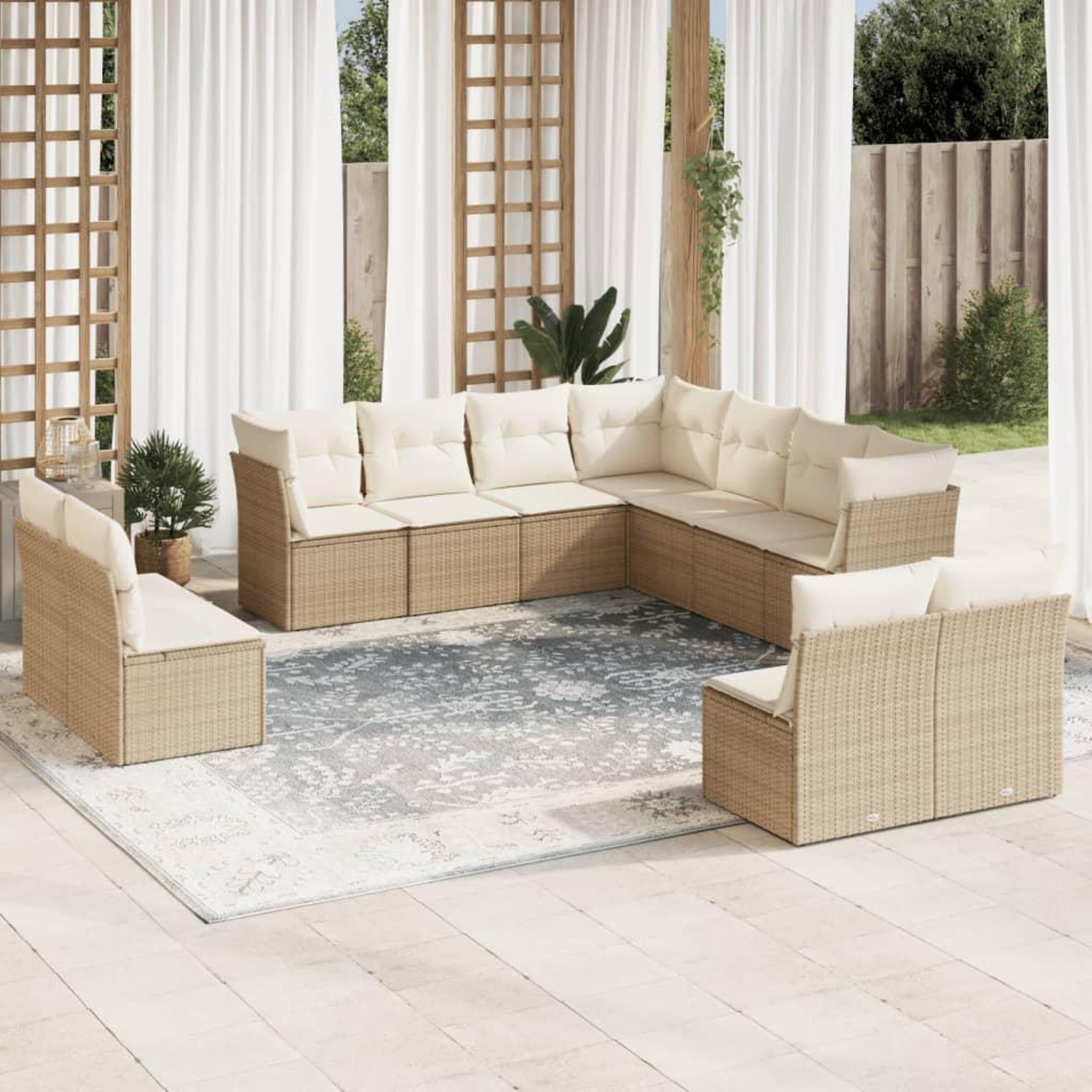 VIDAXL Salon de jardin 11 pcs avec coussins beige resine tressee