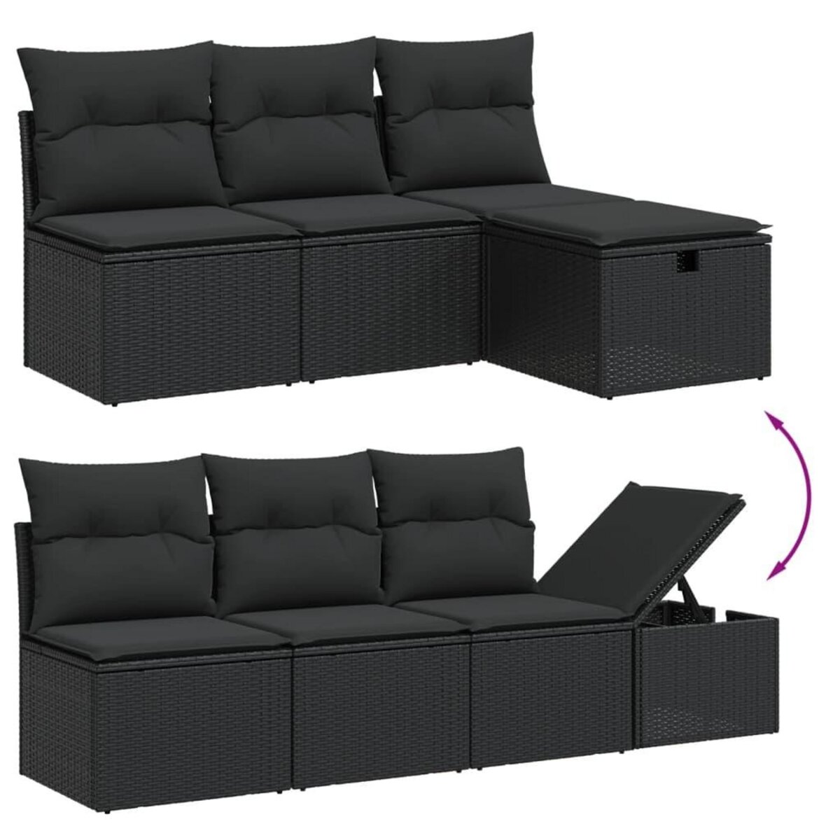VIDAXL Salon de jardin 8 pcs avec coussins noir resine tressee