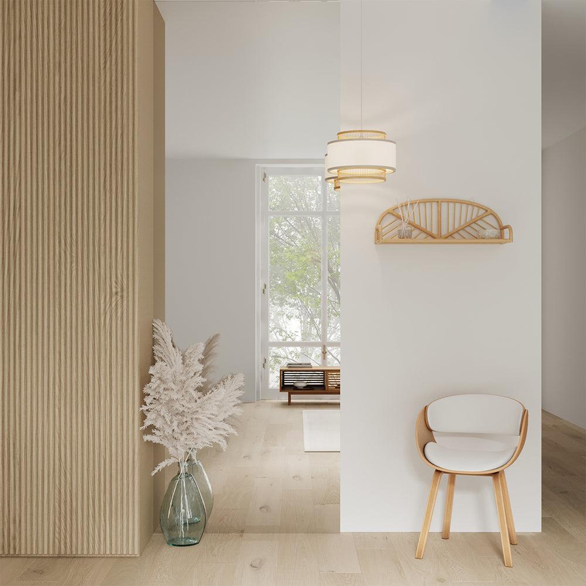 Voir la diapositive 5 : MAISON PAVANE Chaise en bois clair et pu blanc-adelmar