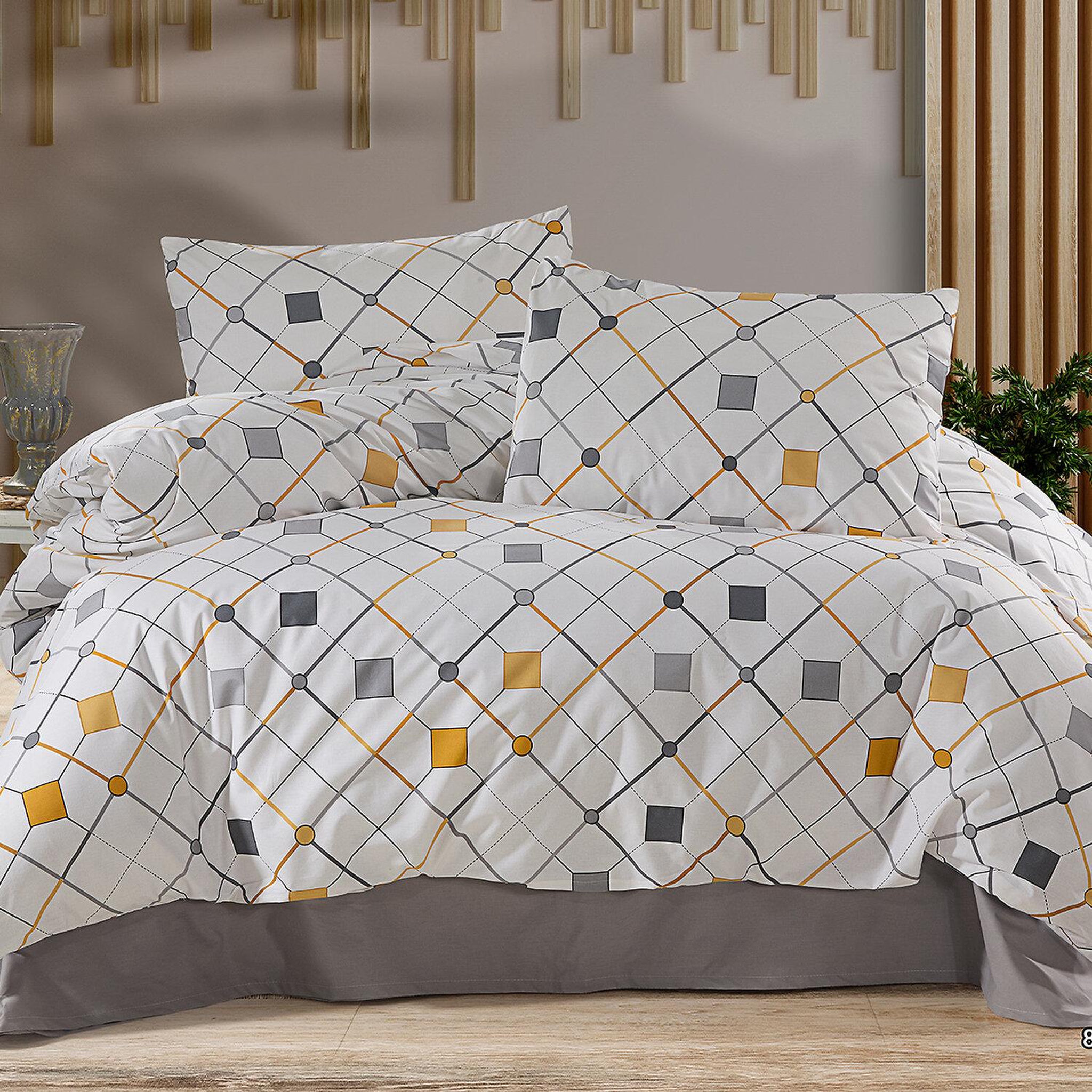Home collection Parure housse de couette 100% coton 57 fils imprimé angula. Coloris disponibles : Multicolore