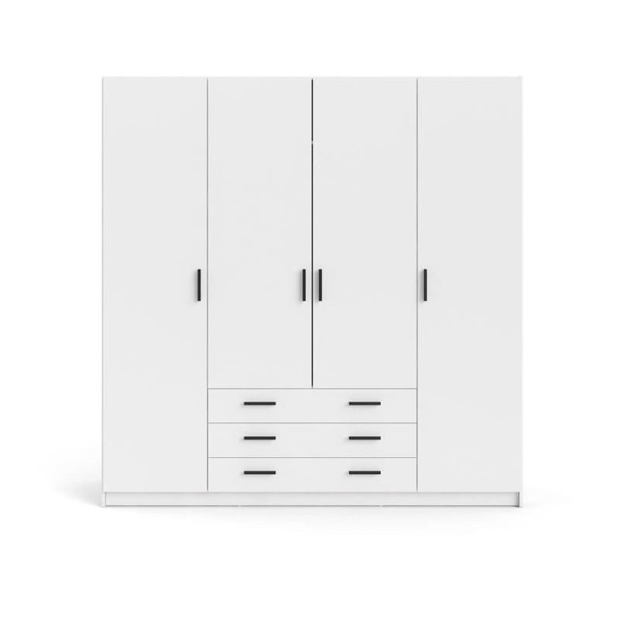 Voir la diapositive 3 : TVILUM Armoire VEGA - Décor Blanc mat - 4 portes + 3 tiroirs - L 195,5 x P 49,6 x H 200,4 cm - TVILUM