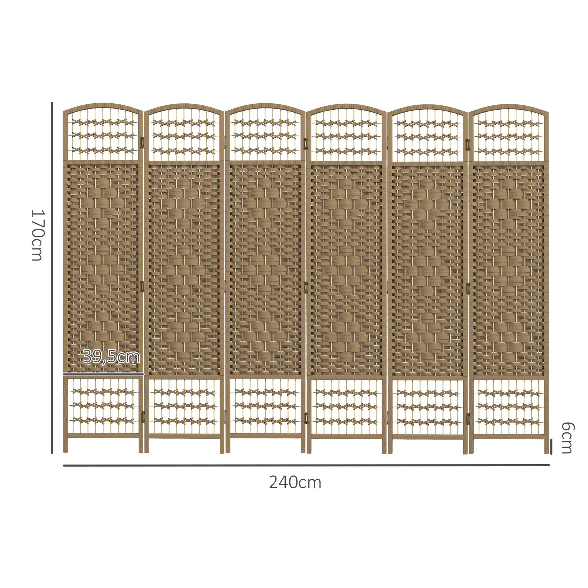 Voir la diapositive 3 : HOMCOM Paravent intérieur 6 panneaux pliables séparateur de pièce bois fibres tressées naturel