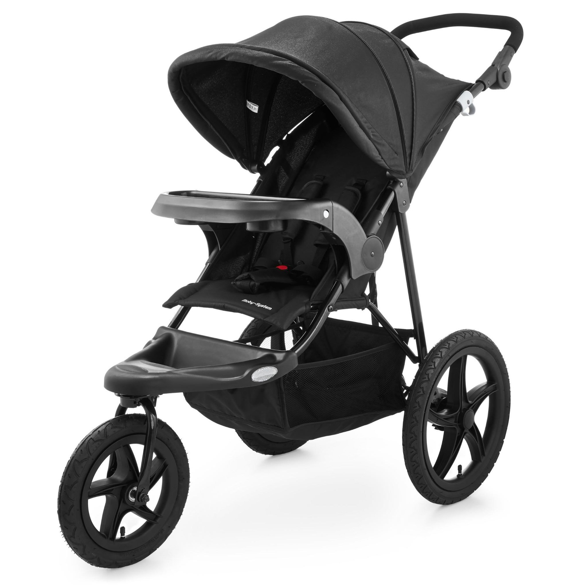 MOBY SYSTEM Poussette Bébé 3 Roues Pliable, 15 kg Max, Facile à Tourner, Ceinture 5 Points, Tout Terrain
