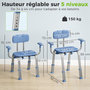 Voir la diapositive 3 : HOMCOM Chaise de douche réglable avec accoudoirs dossier alu HDPE bleu