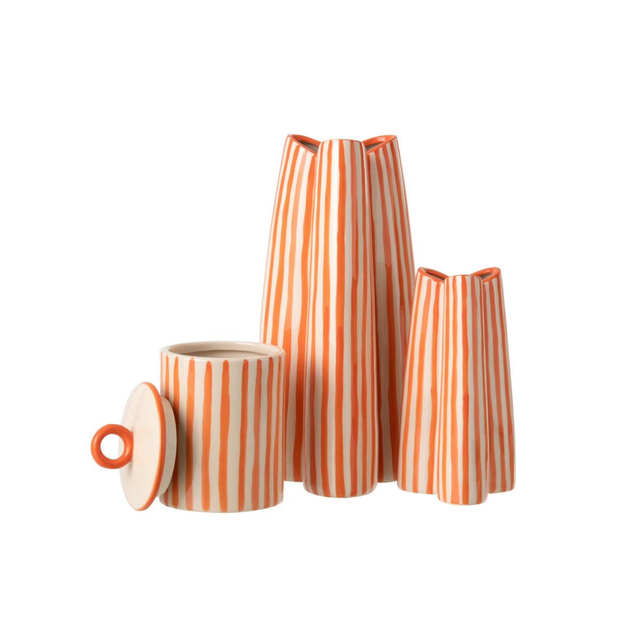 Voir la diapositive 2 : J-LINE Vase rayé en porcelaine  menton  44cm orange