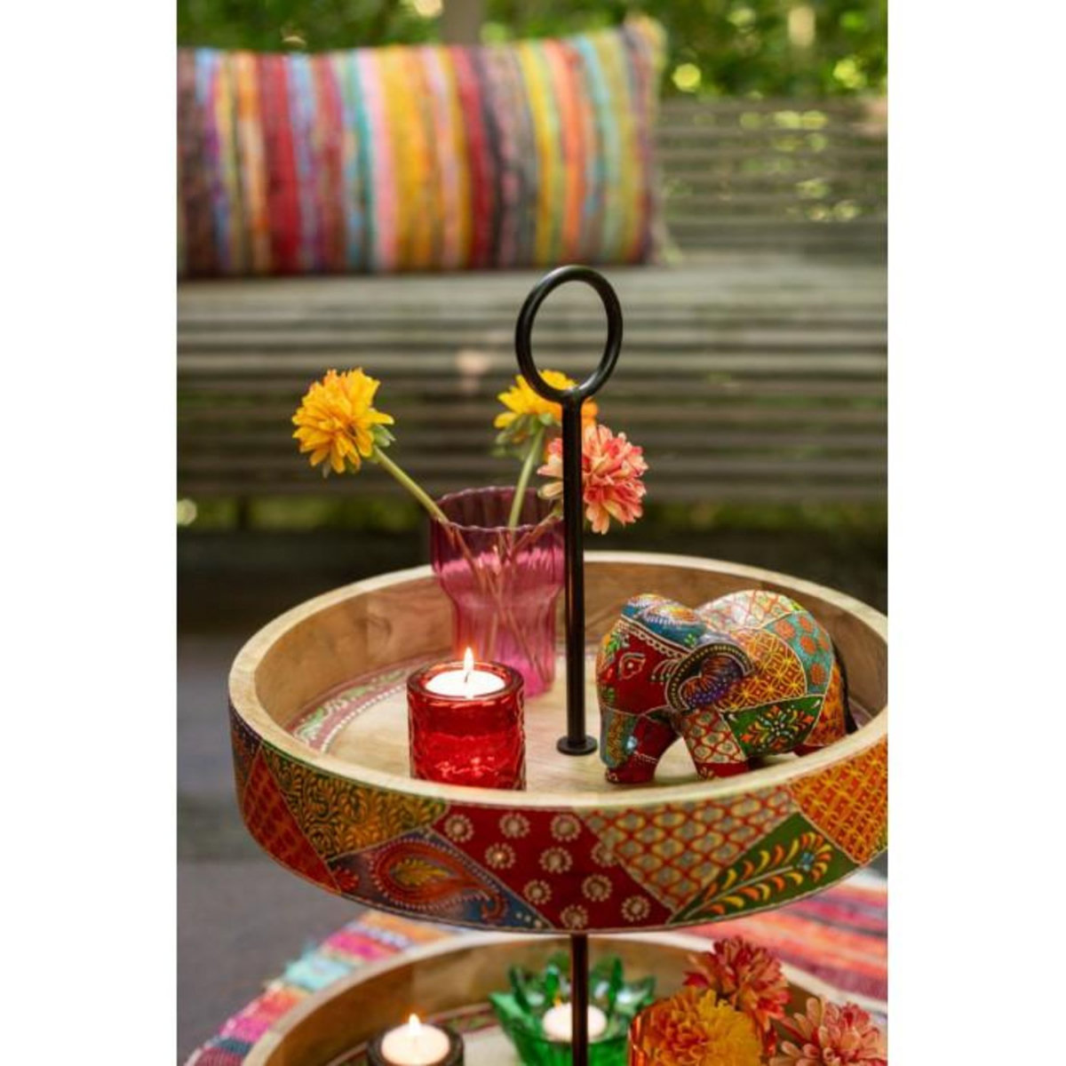 Paris Prix Statuette Éléphant en Bois  Delhi  20cm Multicolore