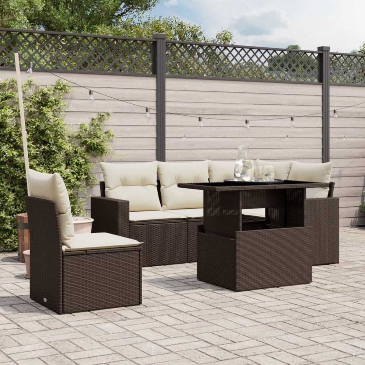 VIDAXL Salon de jardin avec coussins 6 pcs marron resine tressee