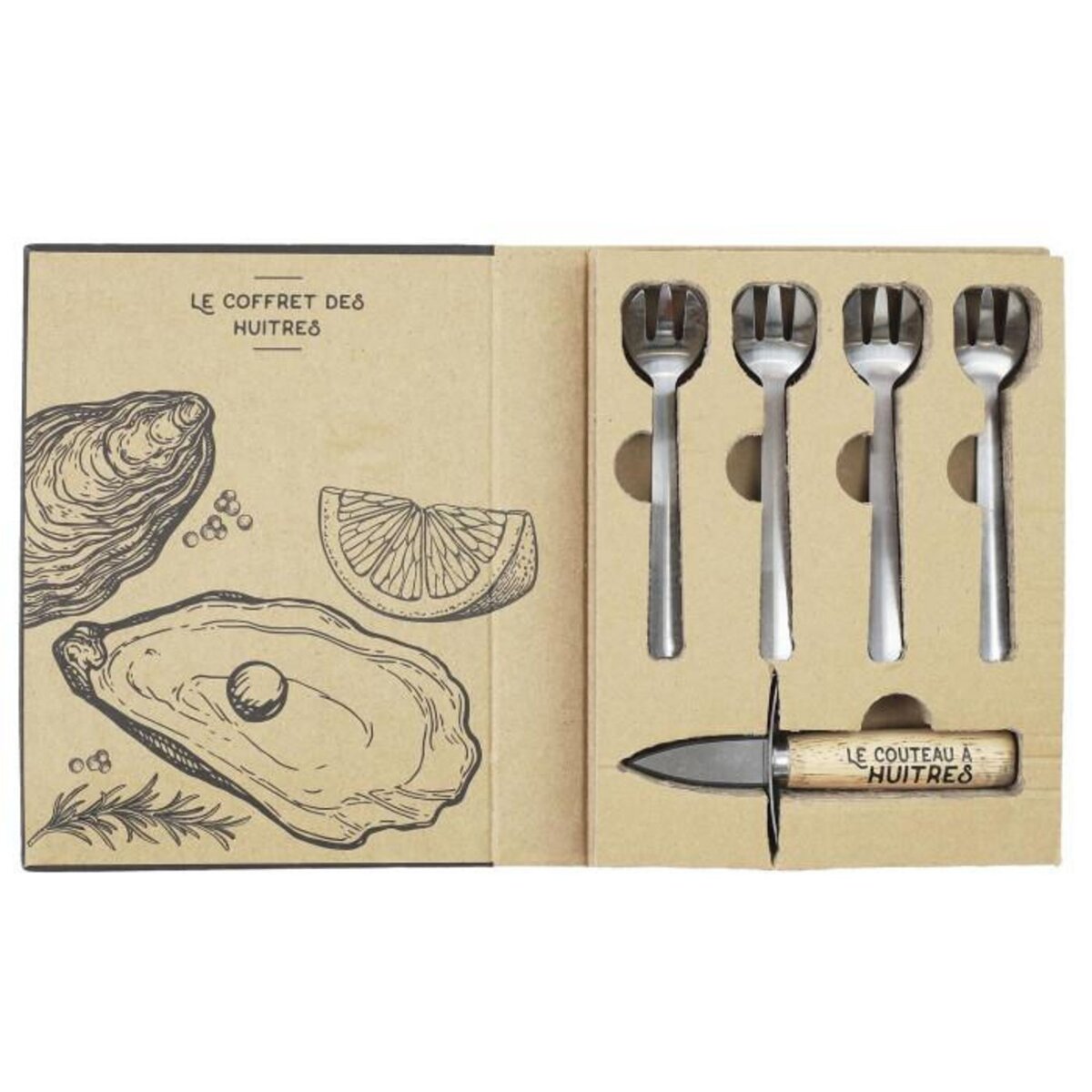 Paris Prix Coffret Huîtres  Couteau & 4 Fourchettes  14cm Naturel