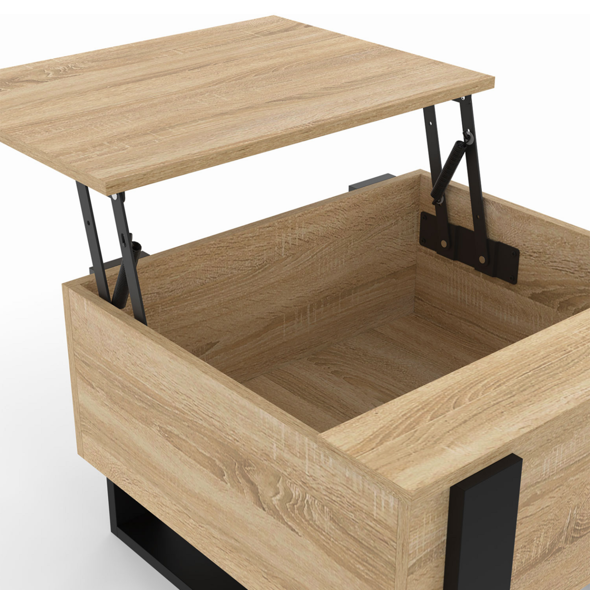 ID MARKET Table basse carrée plateau relevable 70 cm PHOENIX bois et noir