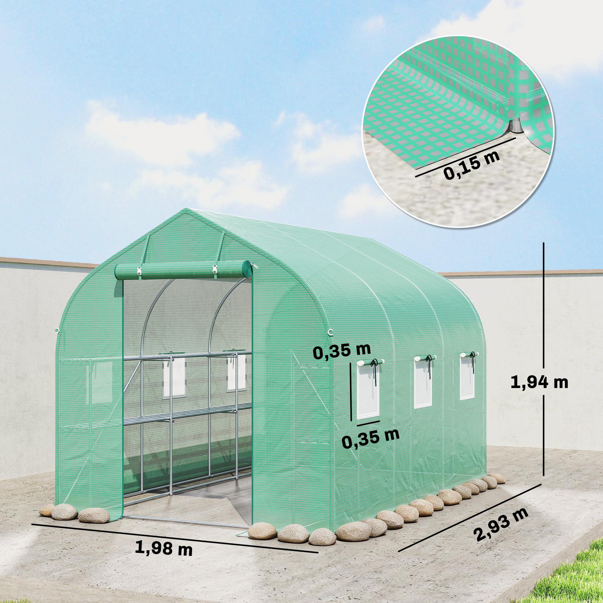 Voir la diapositive 3 : OUTSUNNY Serre tunnel de jardin étagères 6 fenêtres bâche pe acier vert