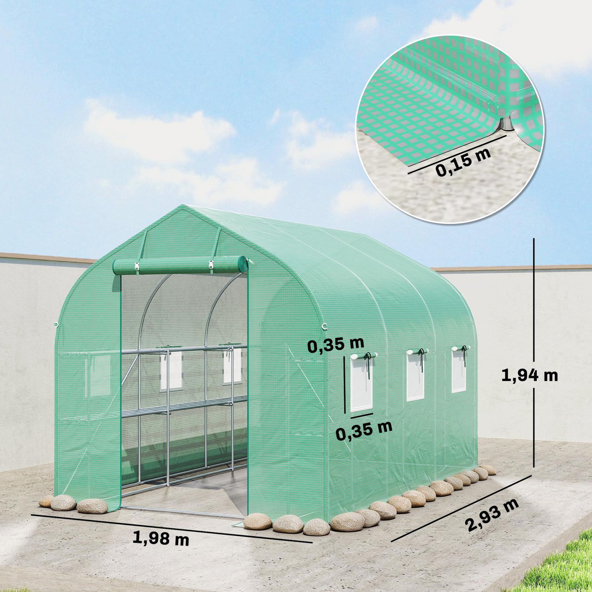 OUTSUNNY Serre tunnel de jardin étagères 6 fenêtres bâche PE acier vert