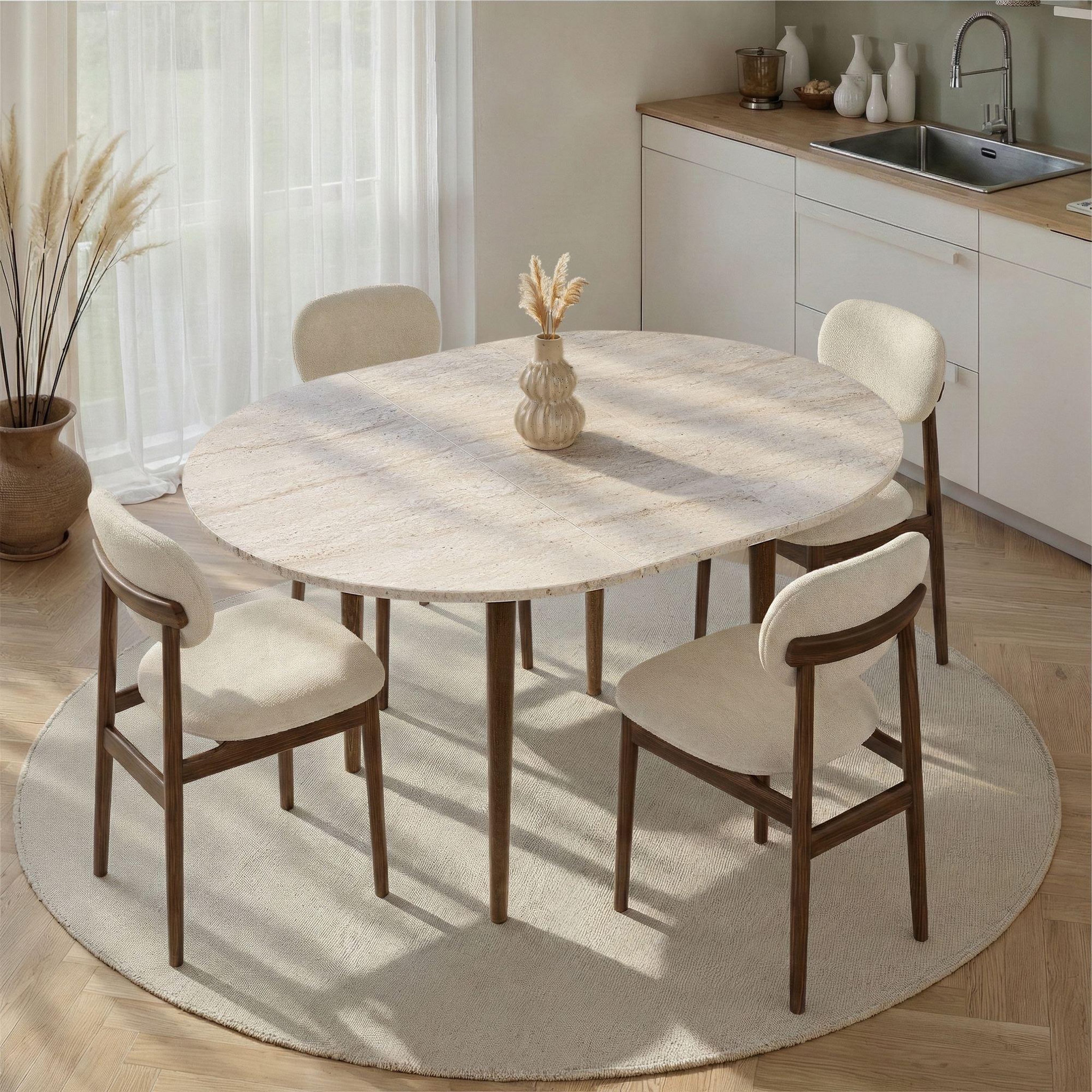 Voir la diapositive 2 : Habitat et Jardin Table à manger extensible en bois  viona  100 x 100 x 75 cm - travertin