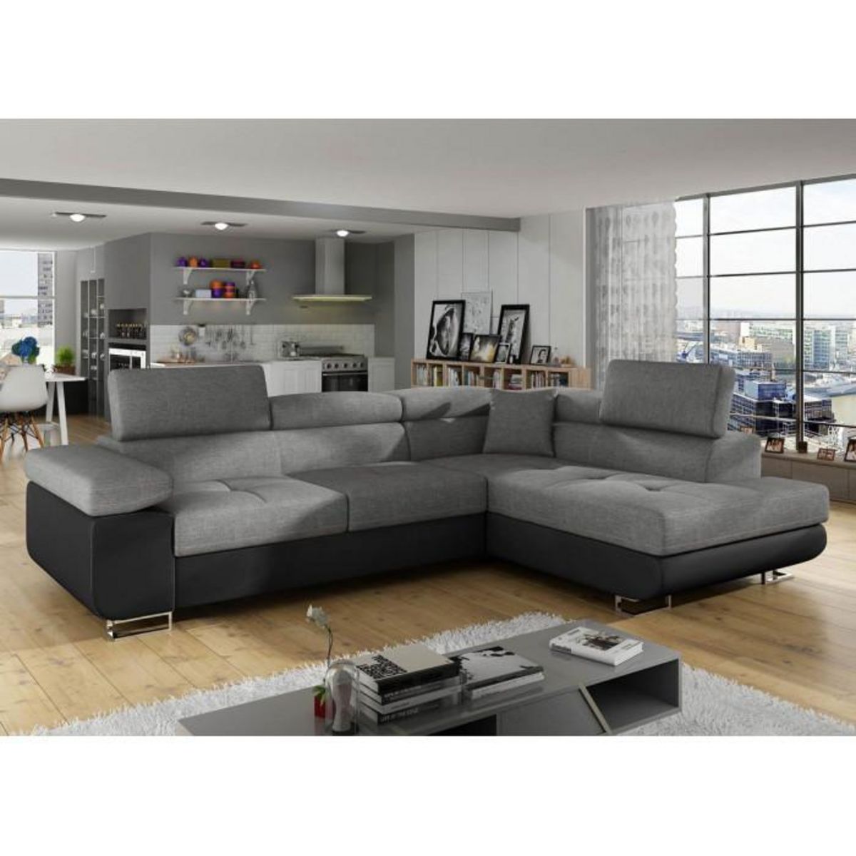 Paris Prix Canapé Convertible d'Angle Droit  Toms  275cm Gris