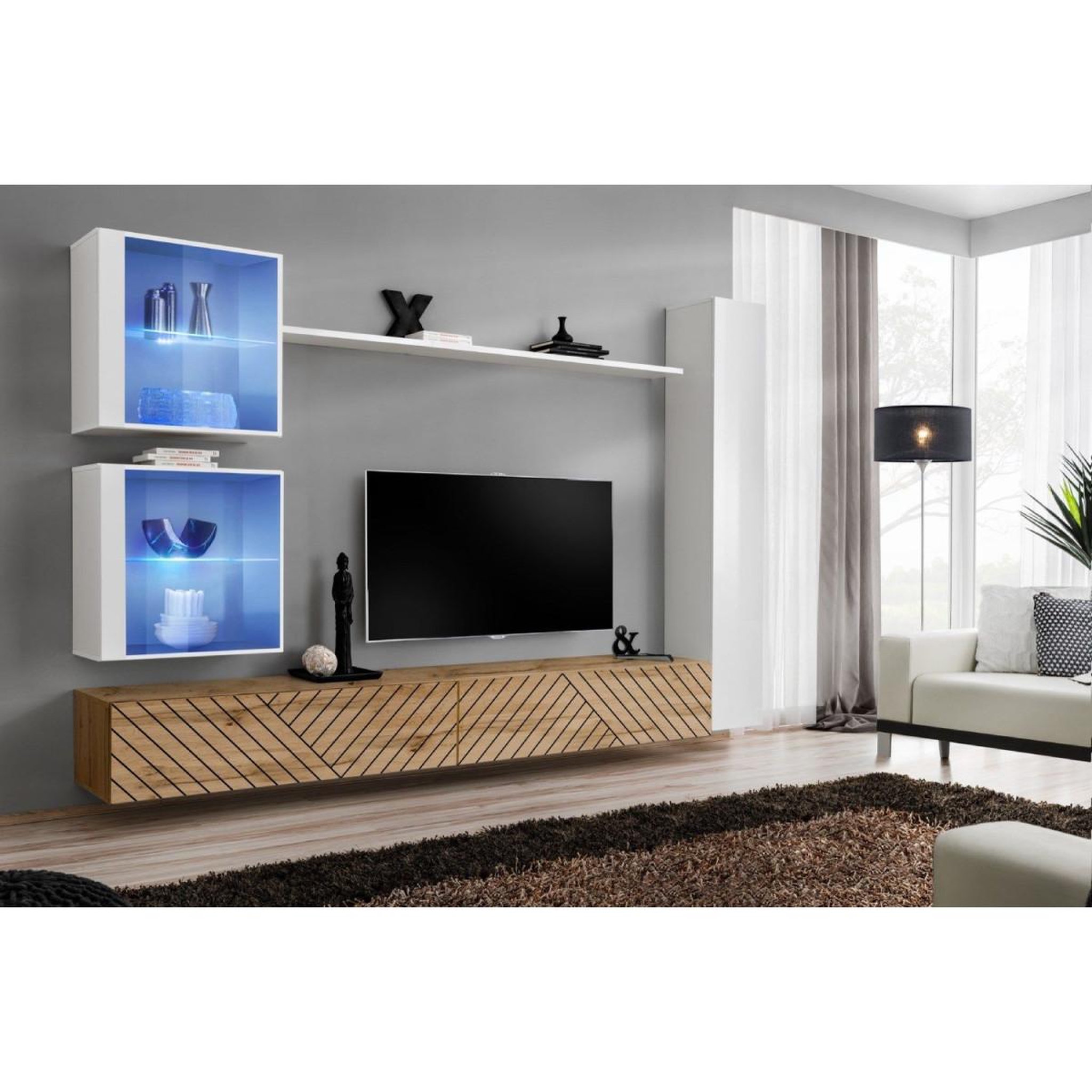 Voir la diapositive 2 : Paris Prix Ensemble meuble tv  switch lamel xviii  280cm naturel & blanc