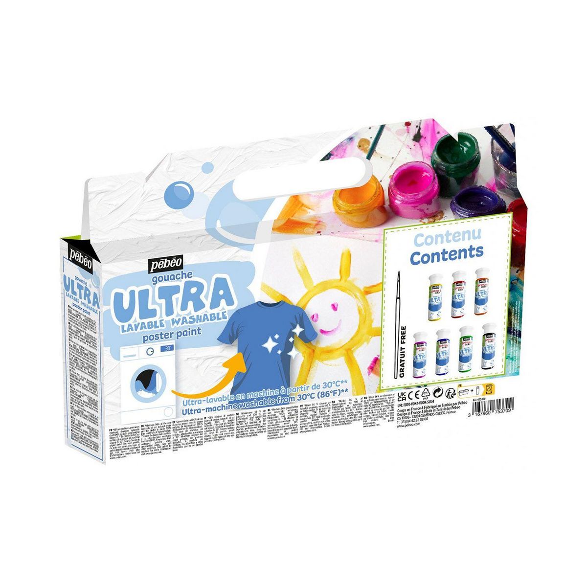 Pebeo Set de 7 peintures gouache ultra lavables pour enfants - 7 x 60 ml
