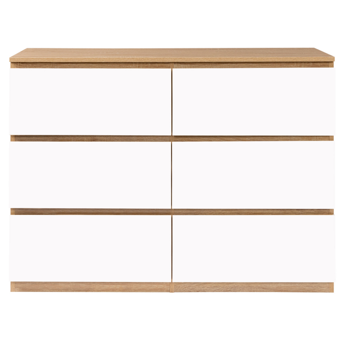 ID MARKET Commode 6 tiroirs TOMI 110 cm bois façon hêtre et blanc