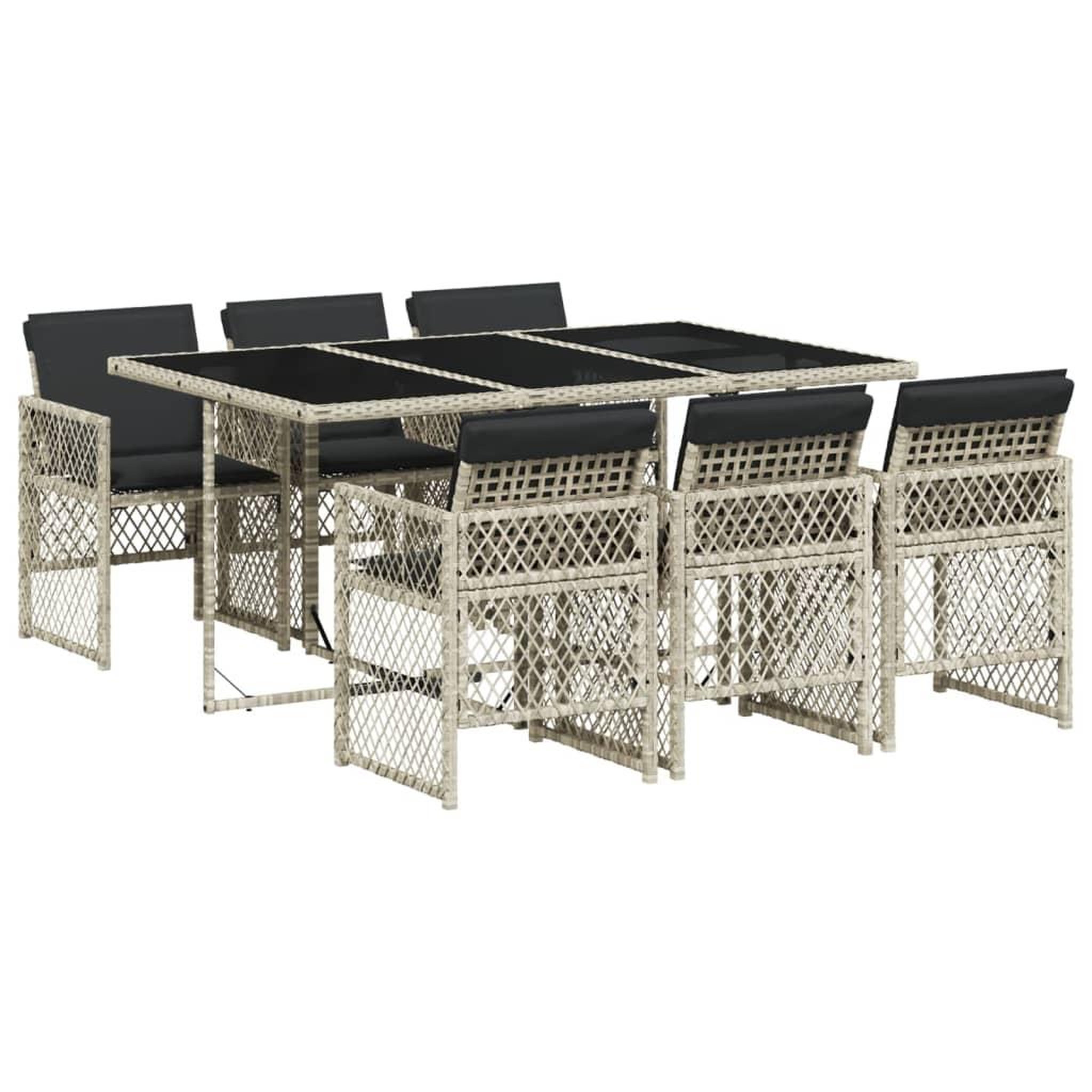 Voir la diapositive 2 : VIDAXL Ensemble a manger de jardin et coussins 7 pcs gris clair rotin