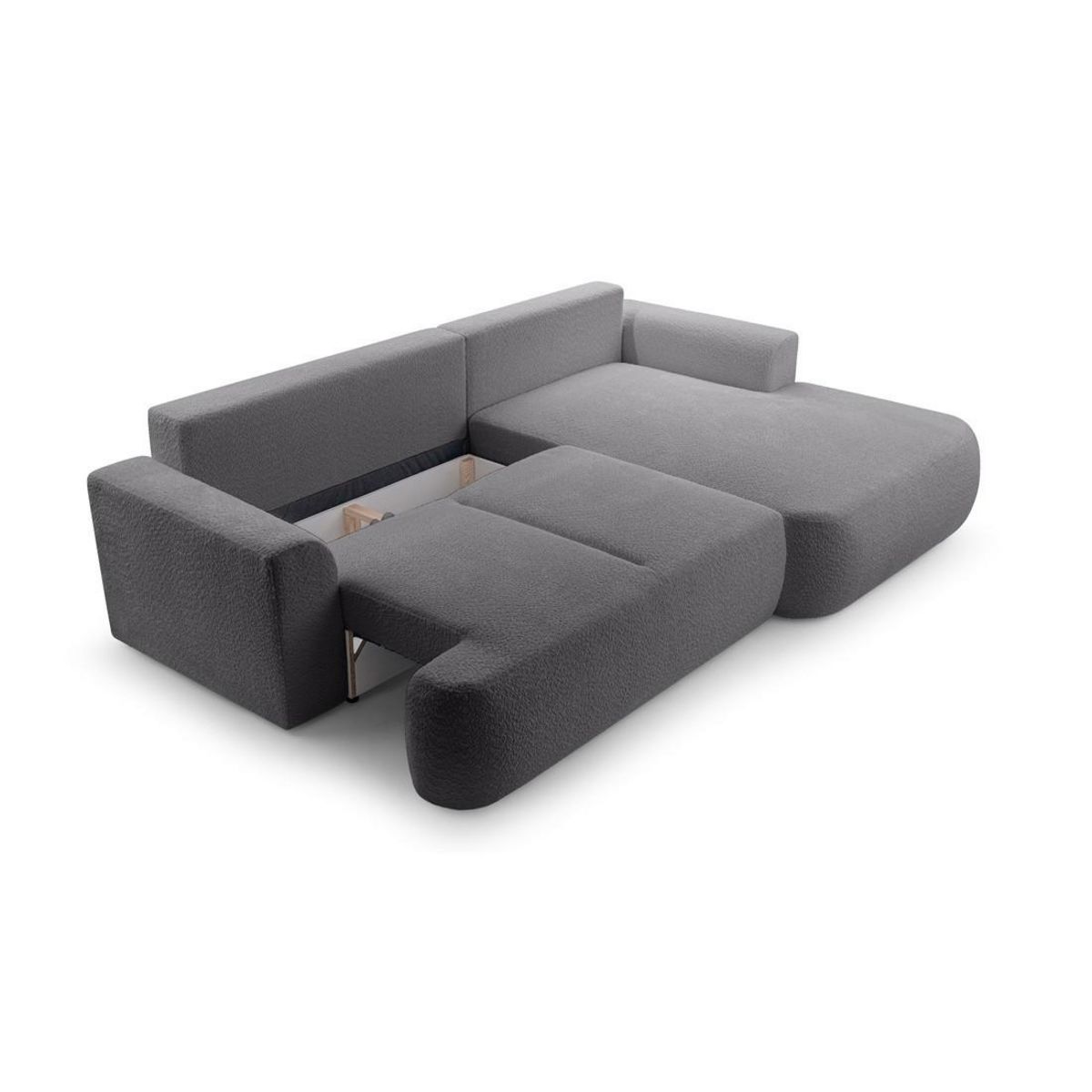 BEST MOBILIER Candela - canapé d'angle droit 4 places - convertible avec coffre - en tissu bouclette