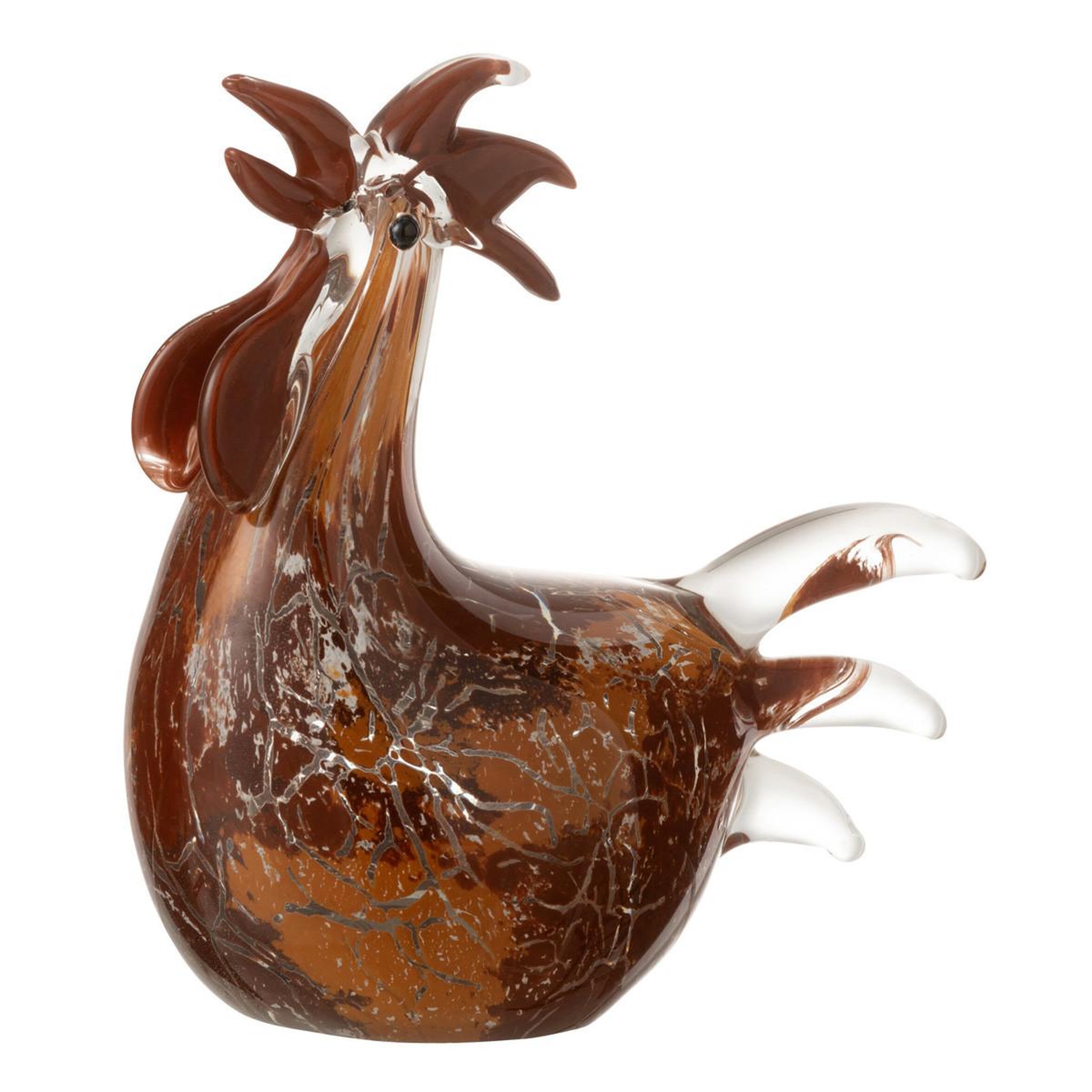 J-LINE Presse-papier  poule verre tacheté  15cm marron