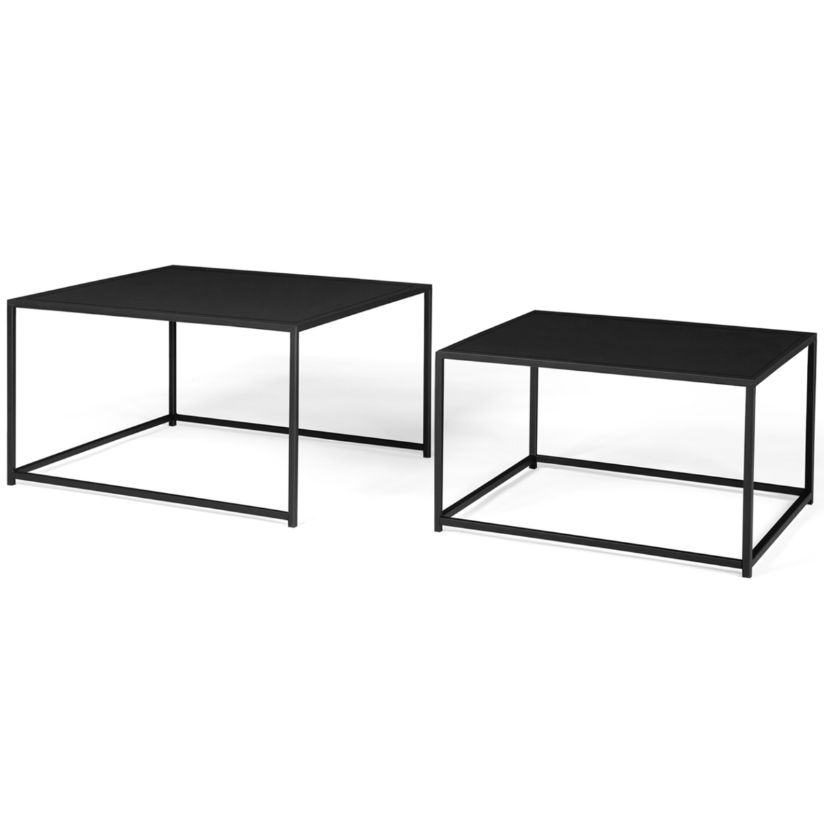 ID MARKET Lot de 2 tables basses gigognes DAVIS 60/70 en métal noir mat design industriel