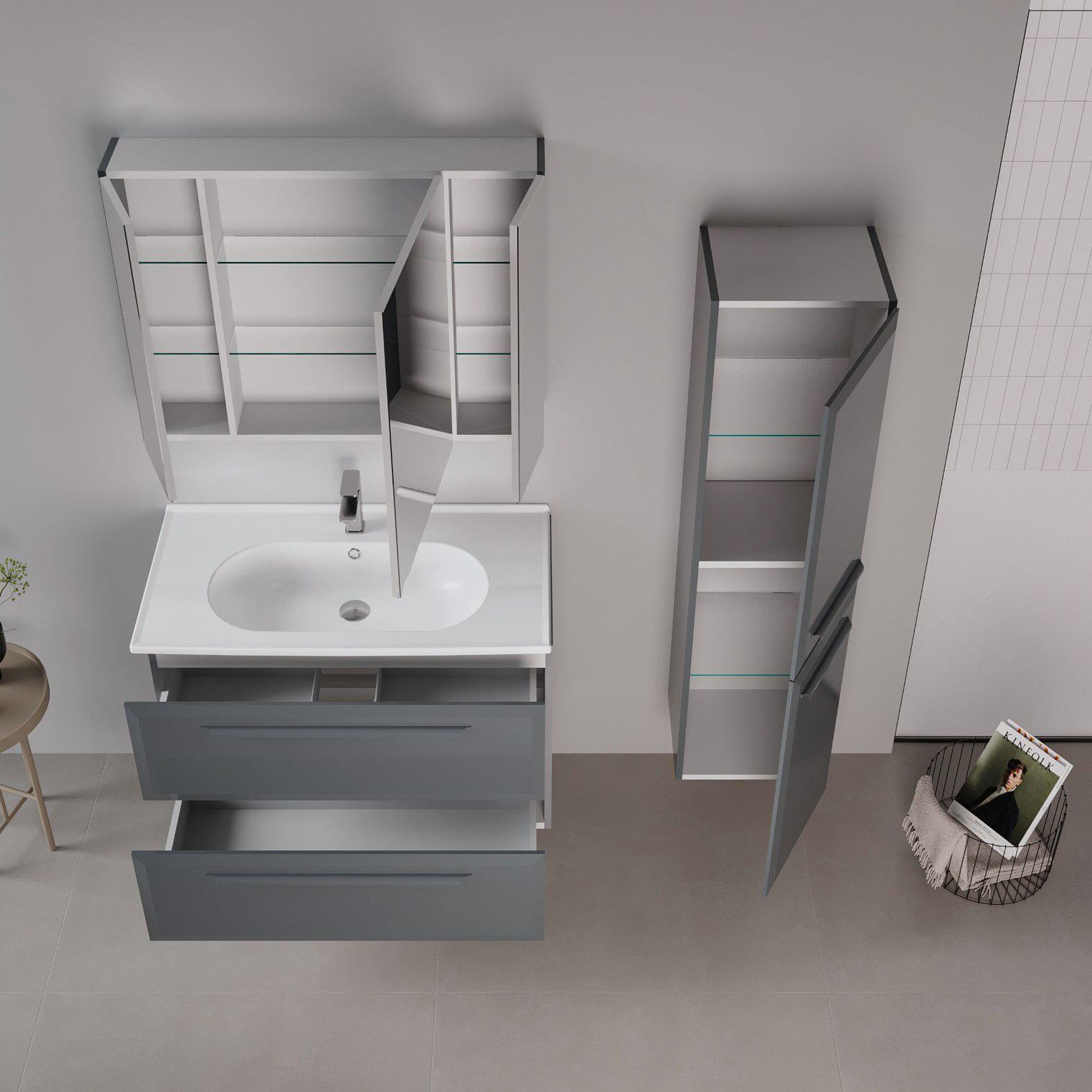 Voir la diapositive 3 : Habitat et Jardin Meuble avec simple vasque et miroir  Nuvola 100 v2  - 100 x 50 x 62 cm - Anthracite