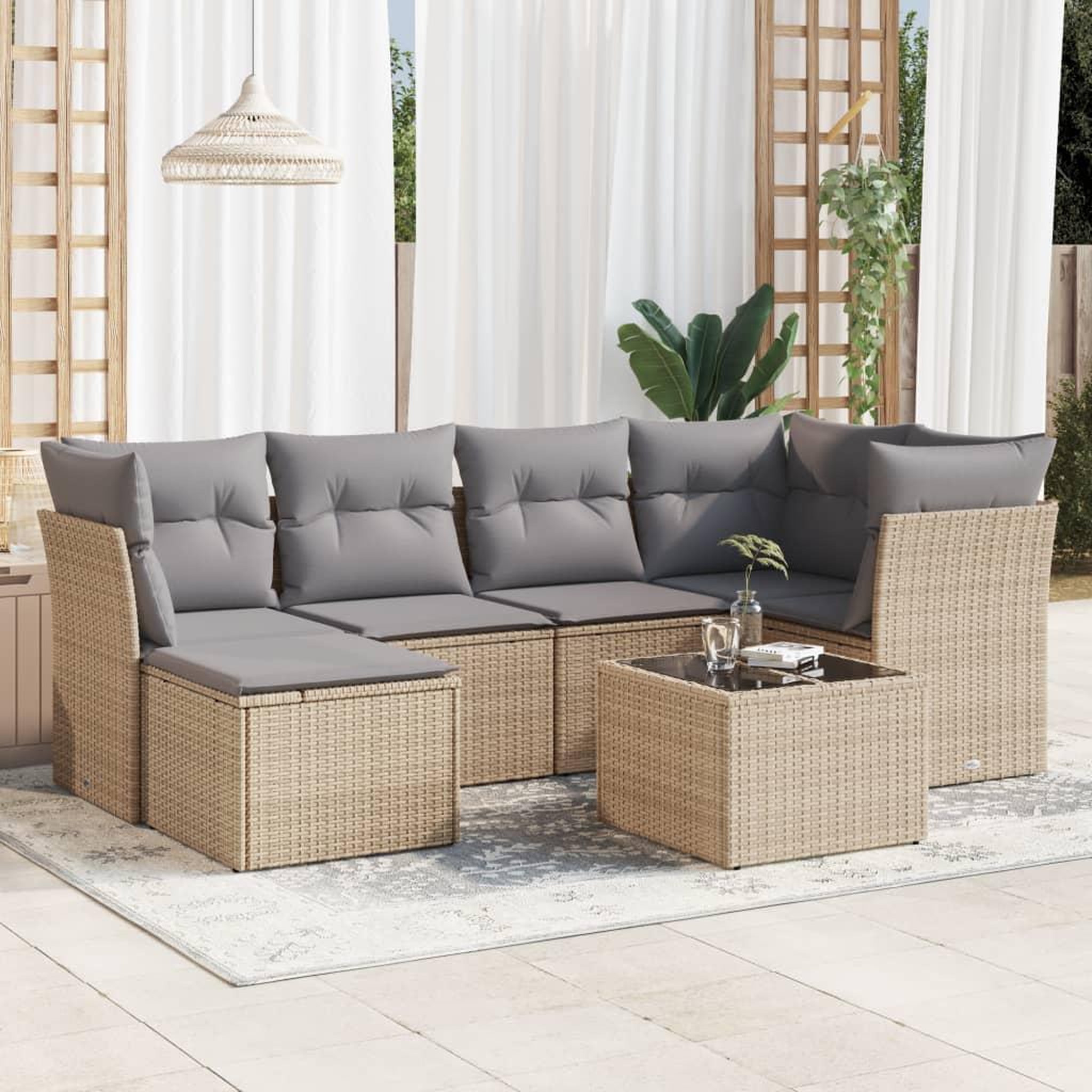 VIDAXL Salon de jardin avec coussins 7 pcs beige resine tressee